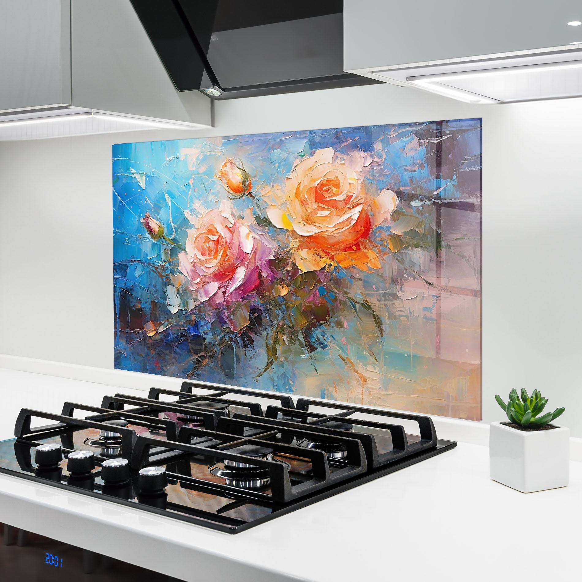 Panel Szklany do Kuchni Light Orange Rose Painting mockup 6