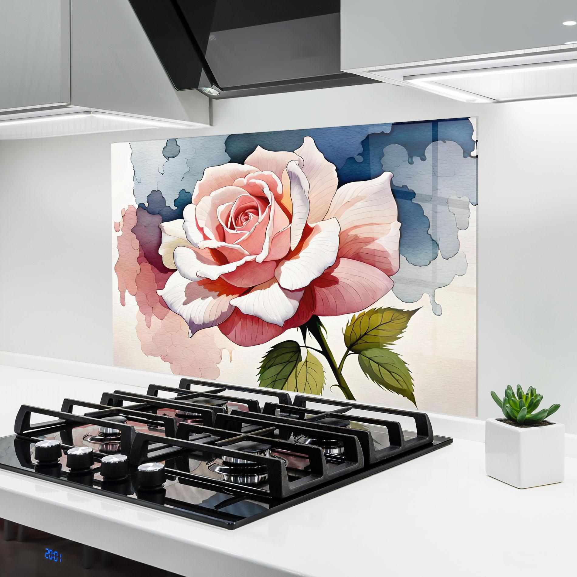 Panel Szklany do Kuchni Light Pink Rose Painting mockup 6