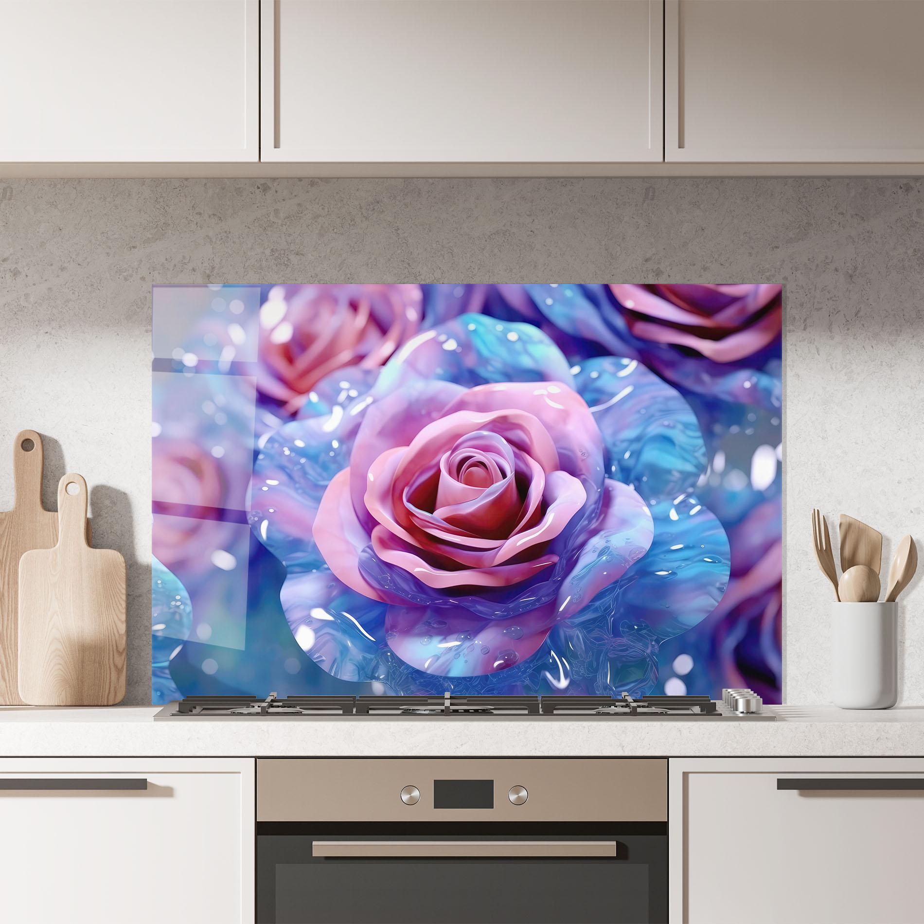 Panel Szklany do Kuchni Beautiful Blue Pink Rose mockup 7