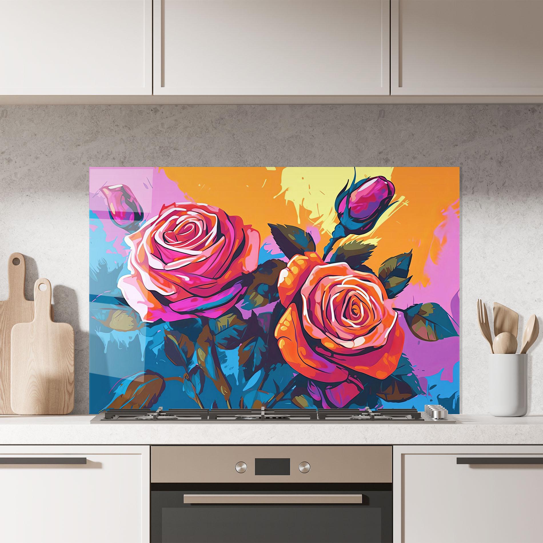 Panel Szklany do Kuchni Blue Orange Rose mockup 7