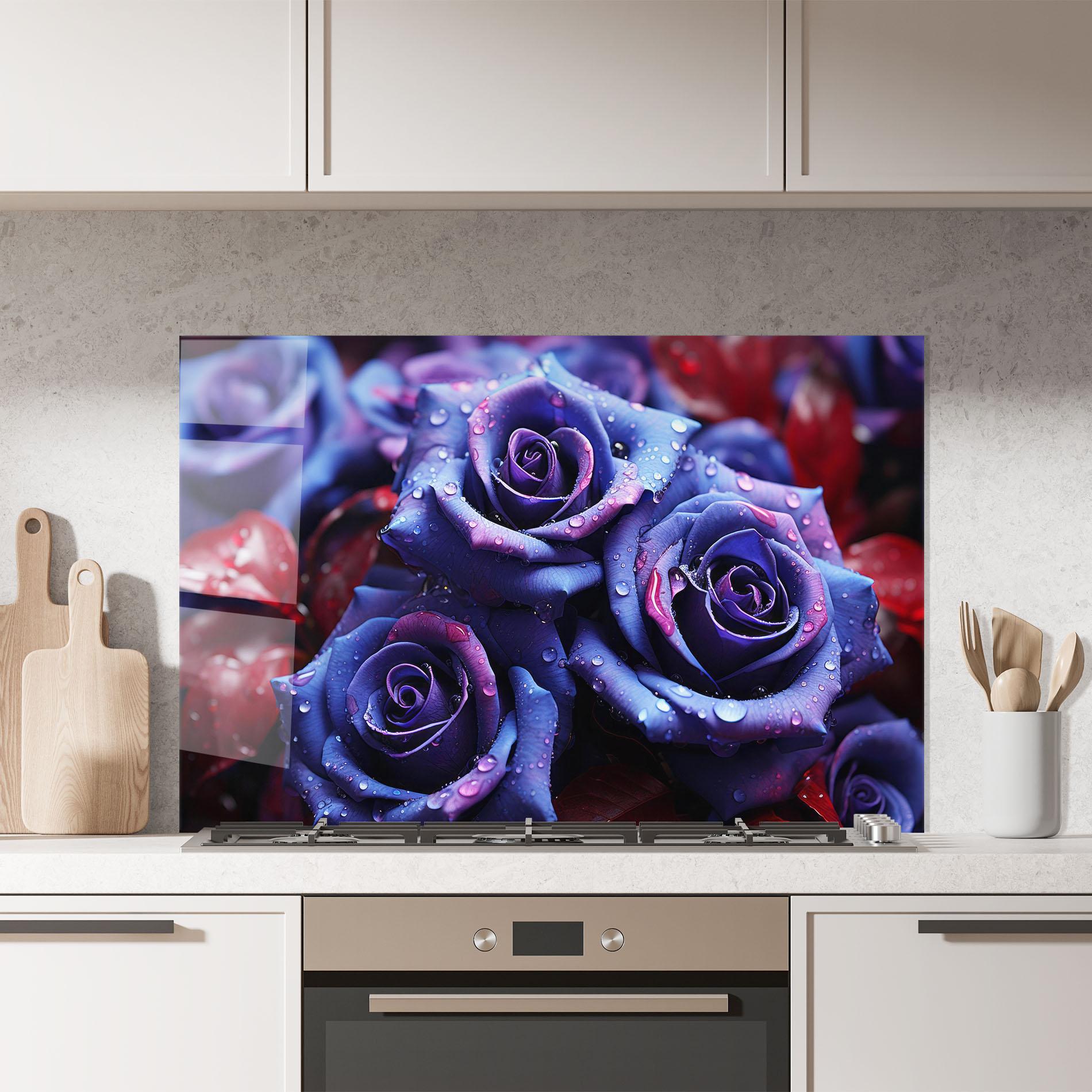 Panel Szklany do Kuchni Blue Purple Rose mockup 7