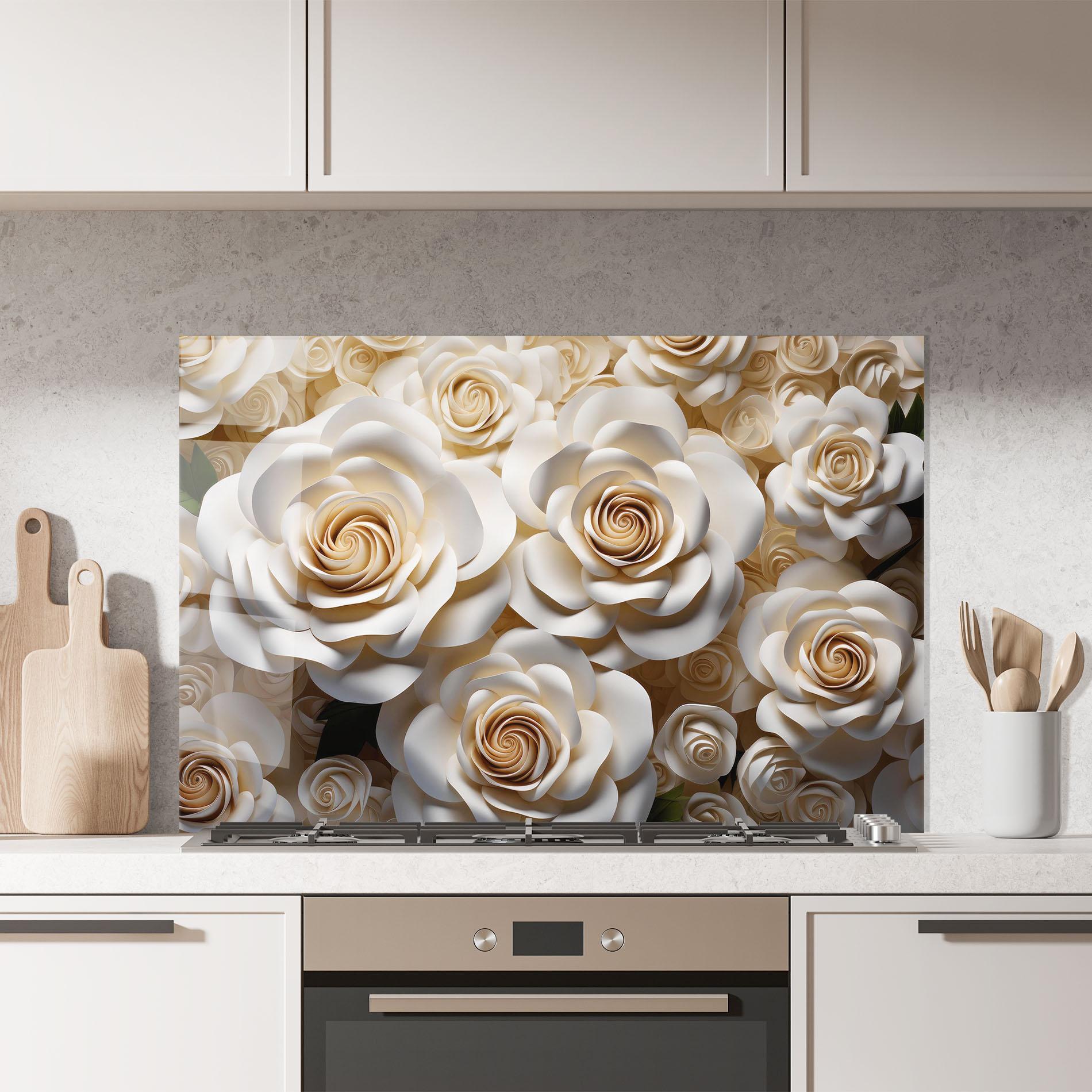 Panel Szklany do Kuchni Cream Roses Wall mockup 7