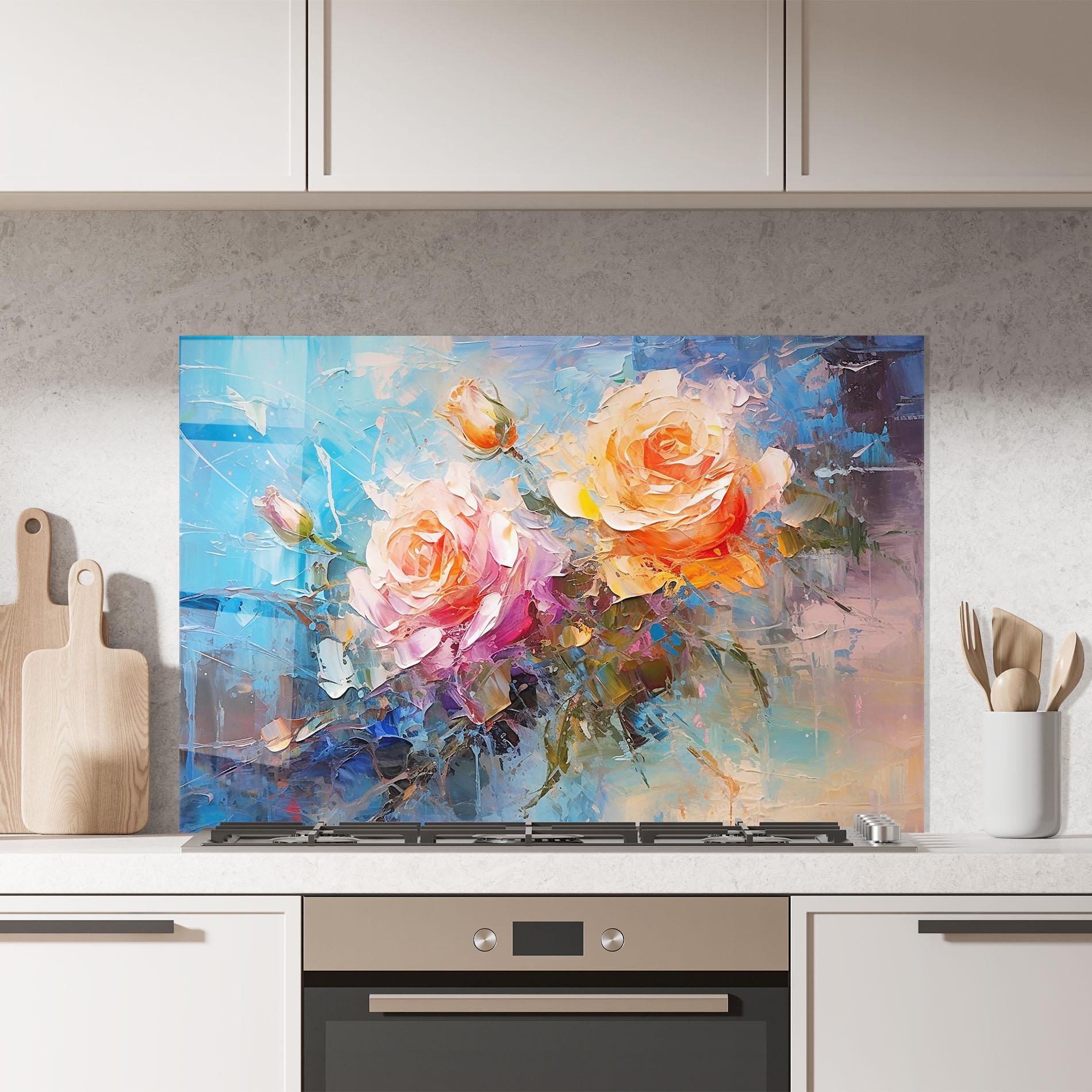 Panel Szklany do Kuchni Light Orange Rose Painting mockup 7
