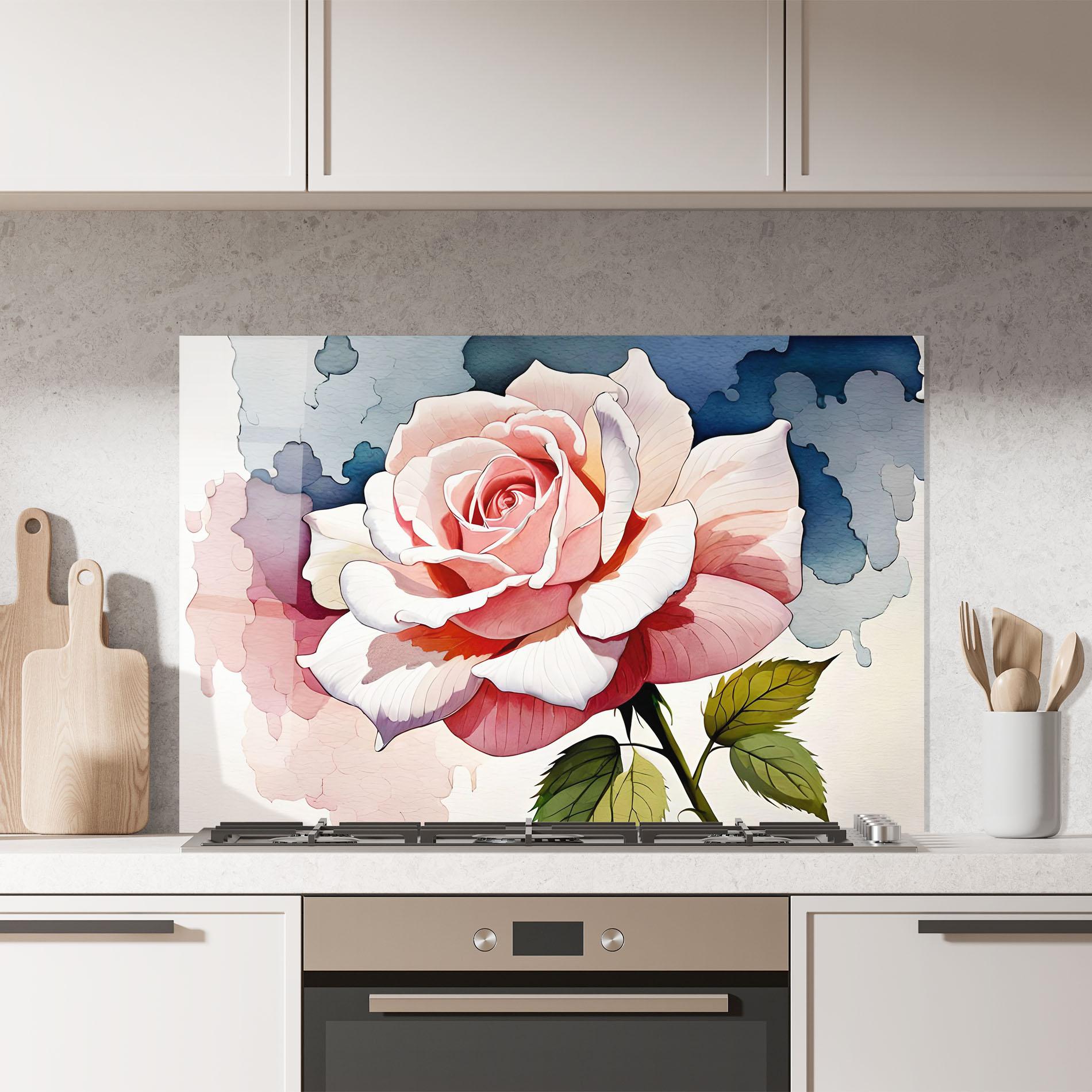 Panel Szklany do Kuchni Light Pink Rose Painting mockup 7
