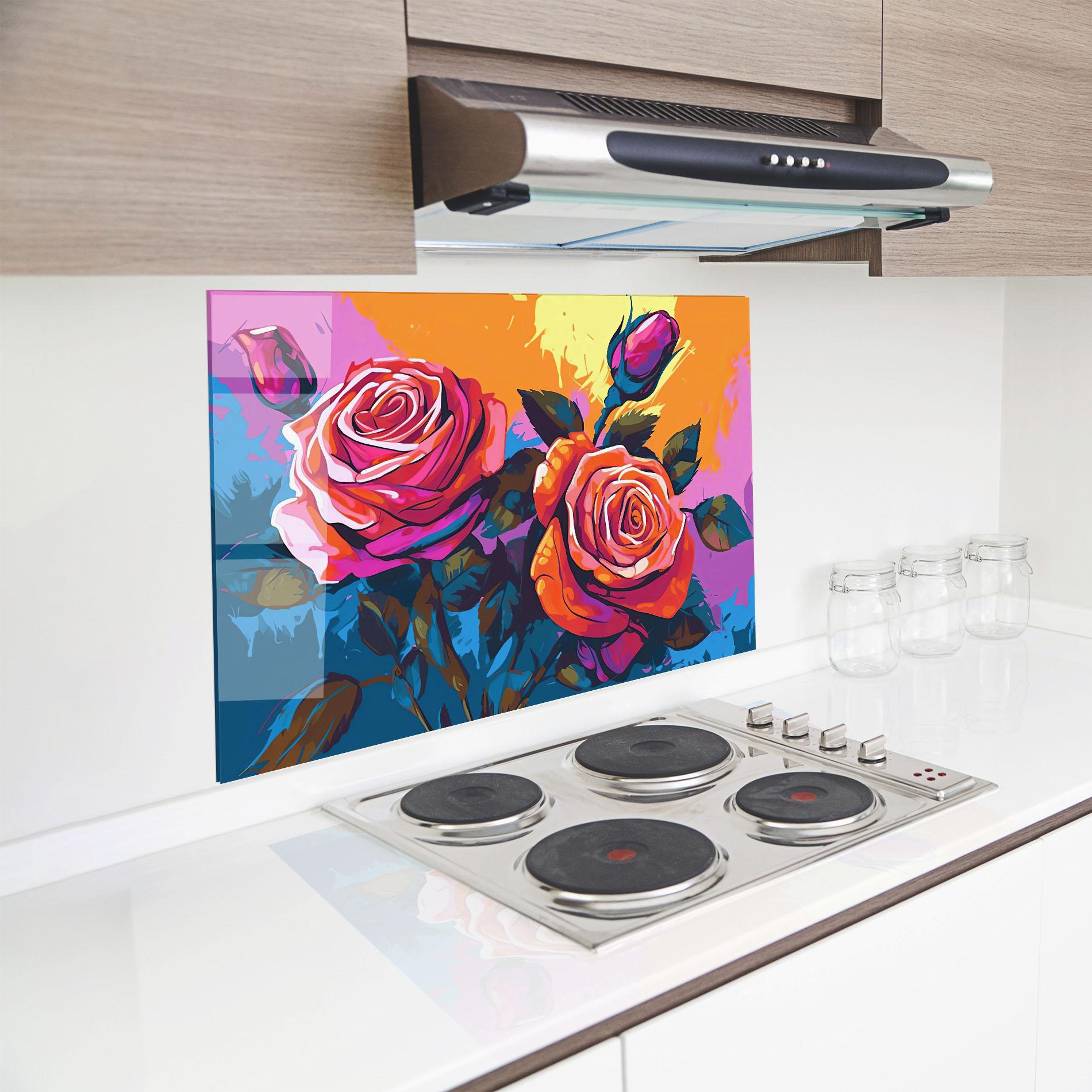 Panel Szklany do Kuchni Blue Orange Rose mockup 8