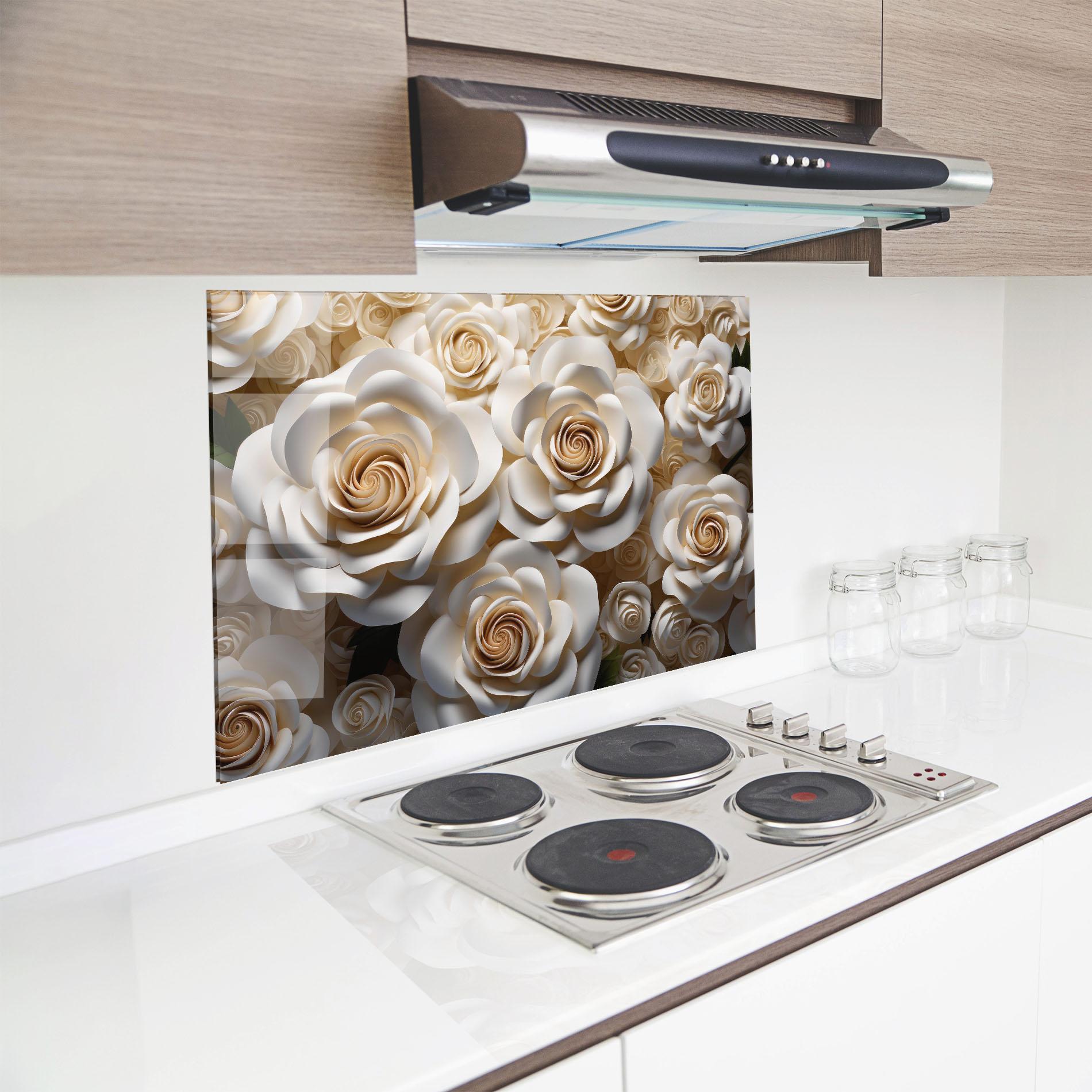Panel Szklany do Kuchni Cream Roses Wall mockup 8