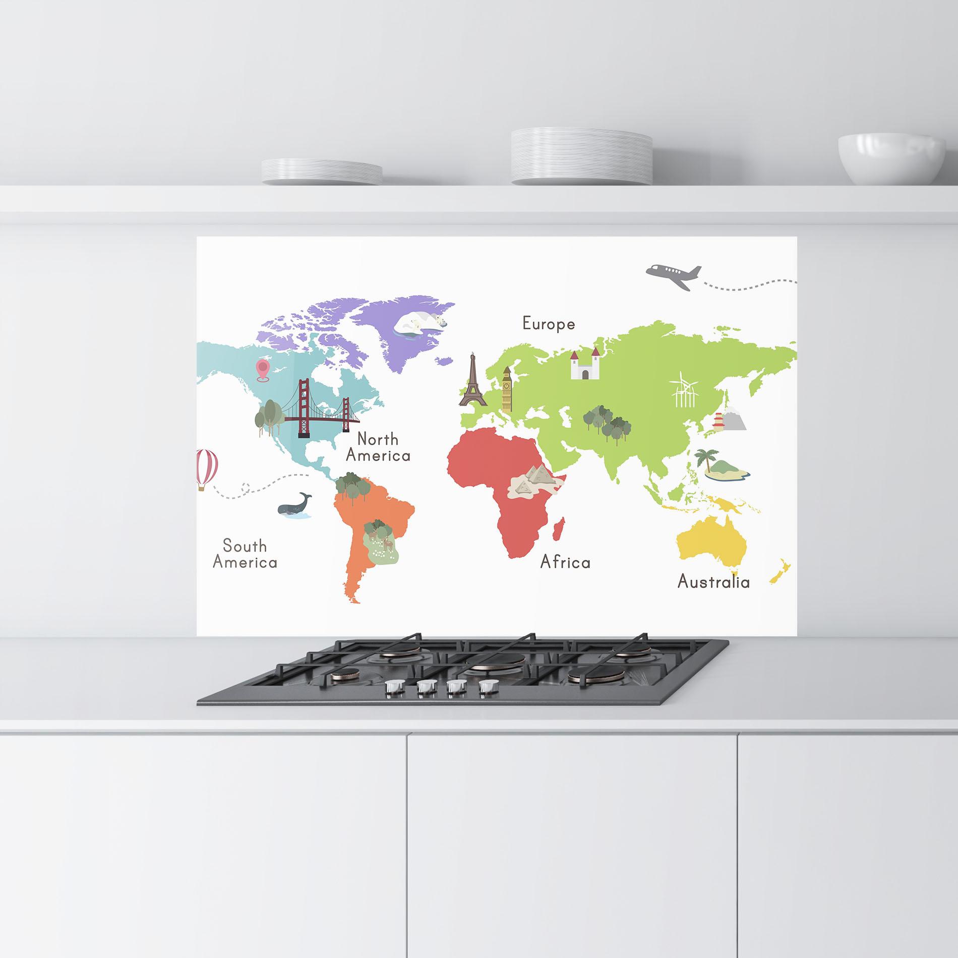 Panel Szklany do Kuchni Colored World Map mockup 9