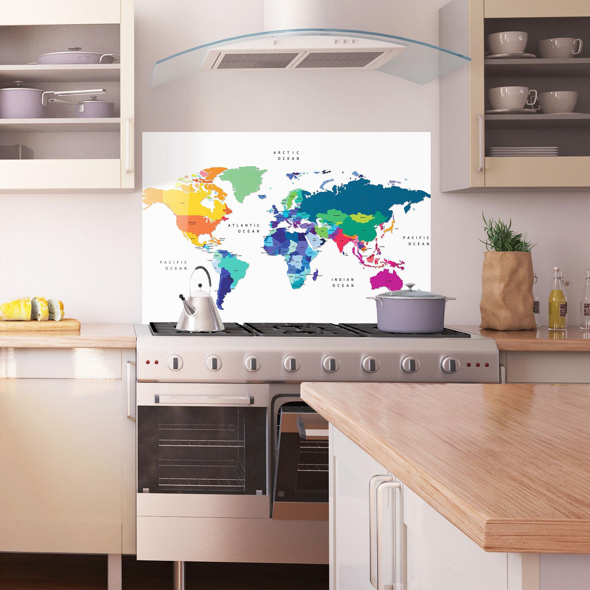 Panel Szklany do Kuchni Colored Continents Map mockup 1
