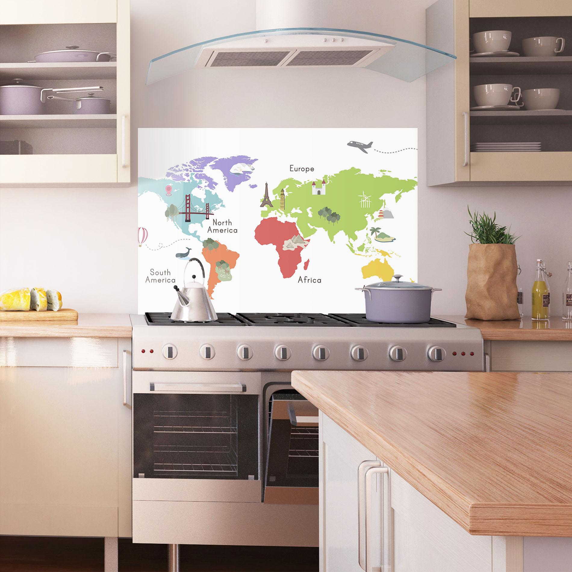 Panel Szklany do Kuchni Colored World Map mockup 1