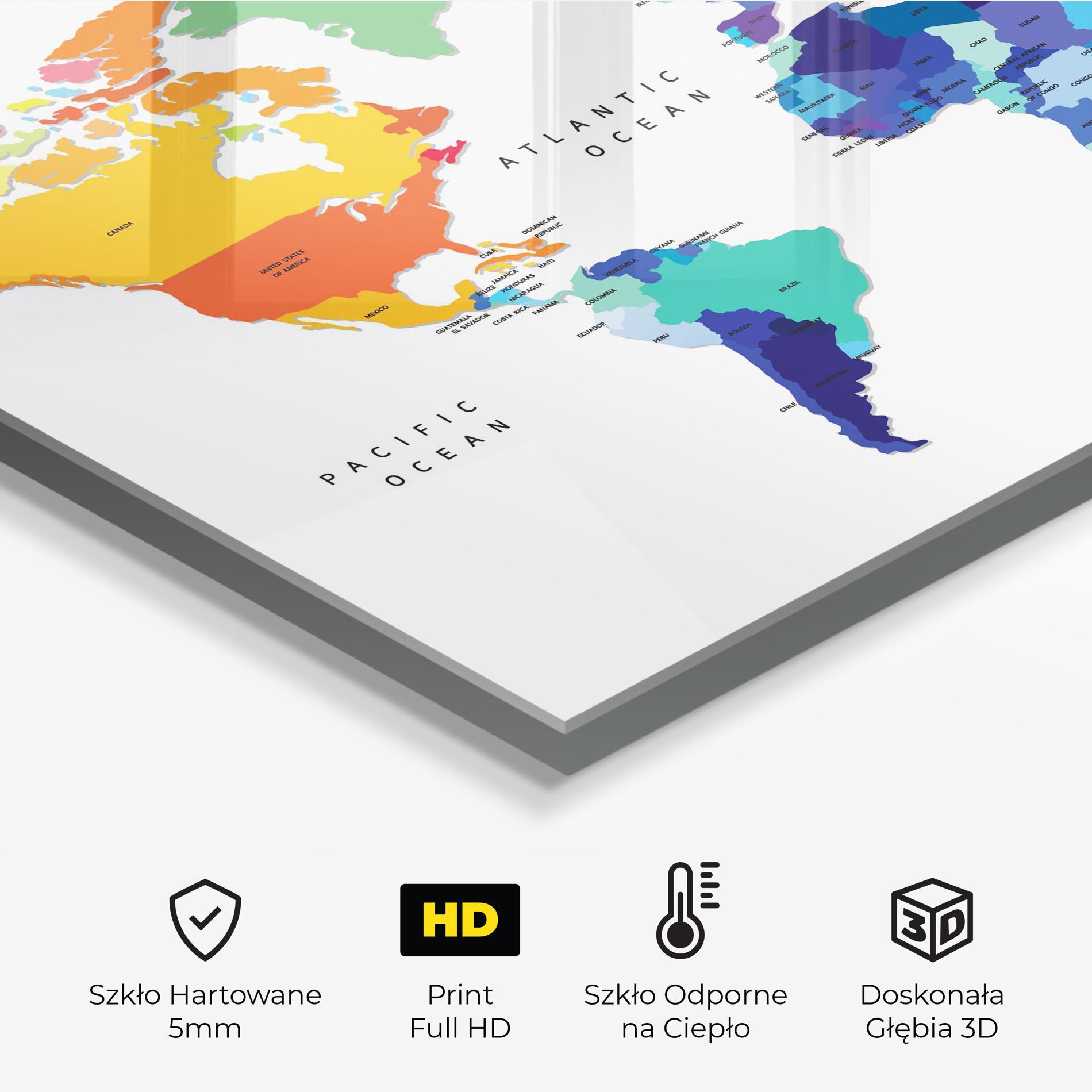 Panel Szklany do Kuchni Colored Continents Map mockup 2