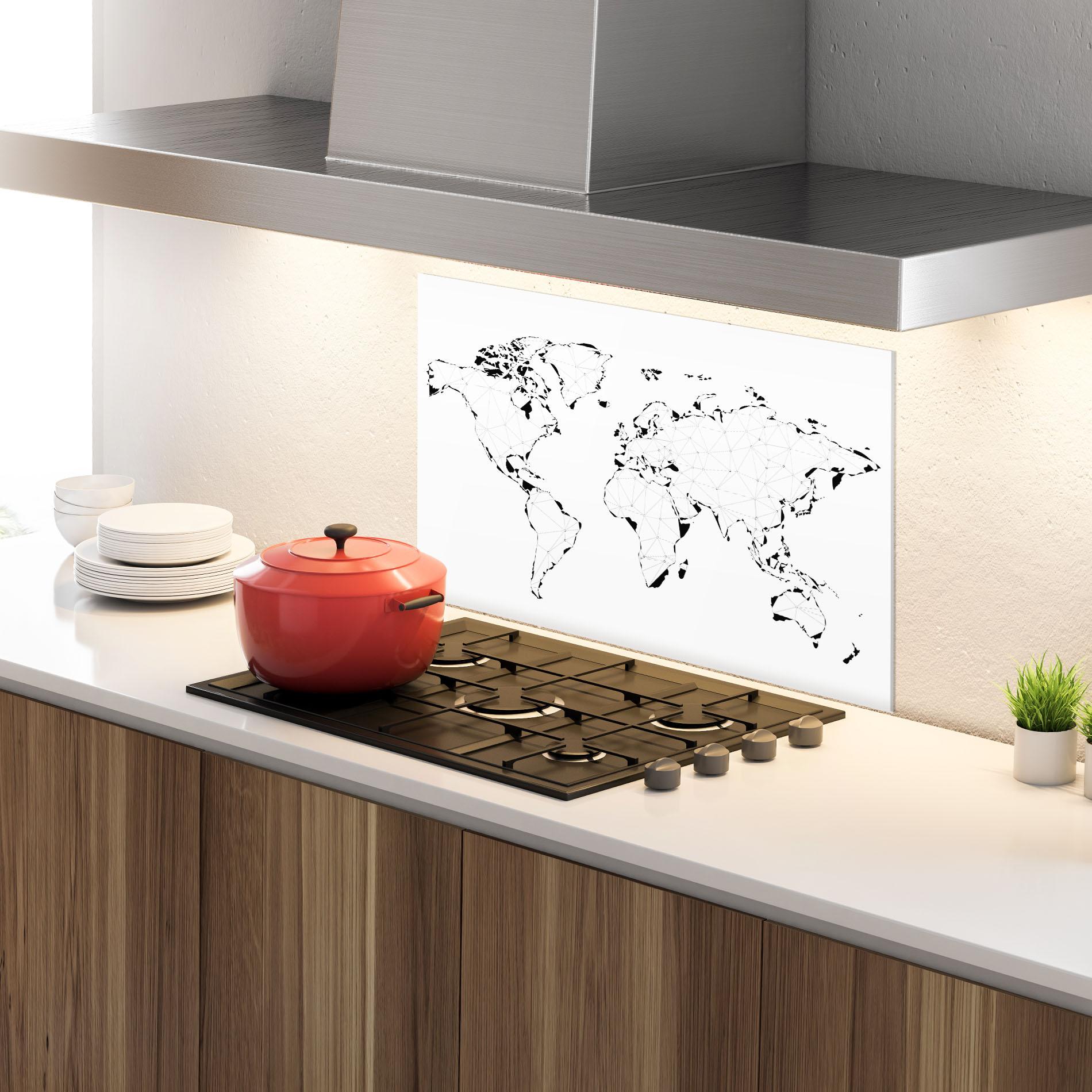 Panel Szklany do Kuchni Black Line Map mockup 4
