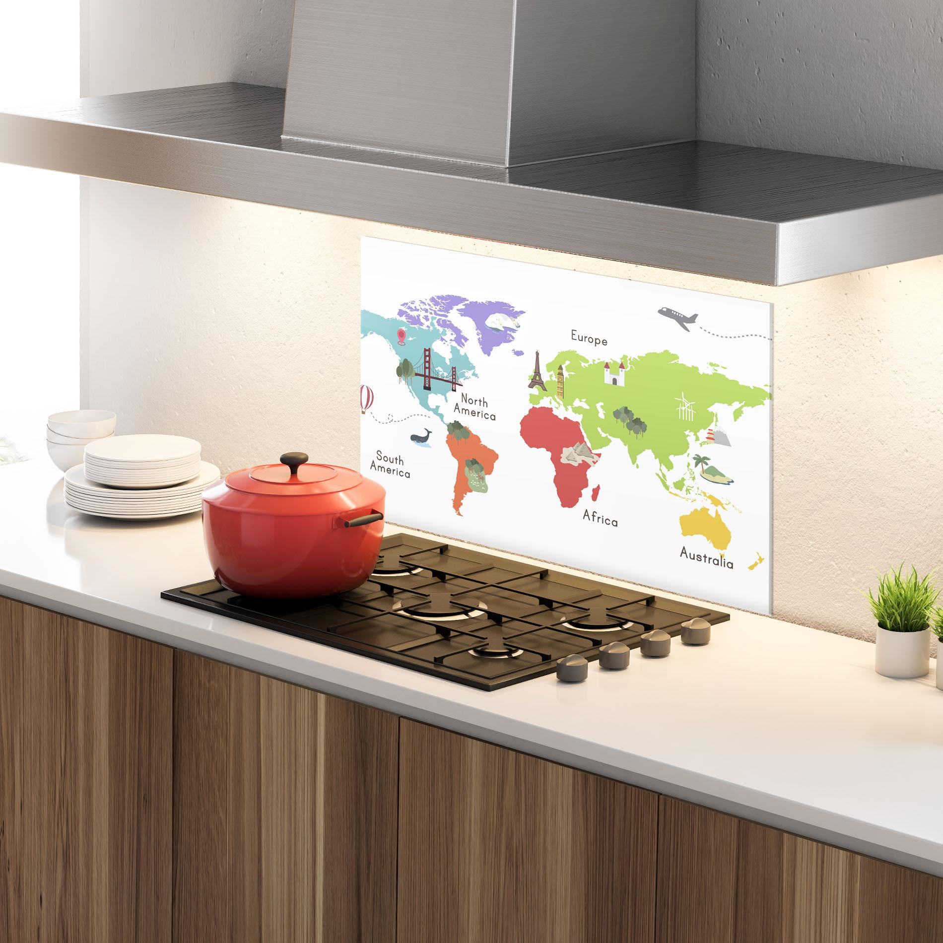 Panel Szklany do Kuchni Colored World Map mockup 4