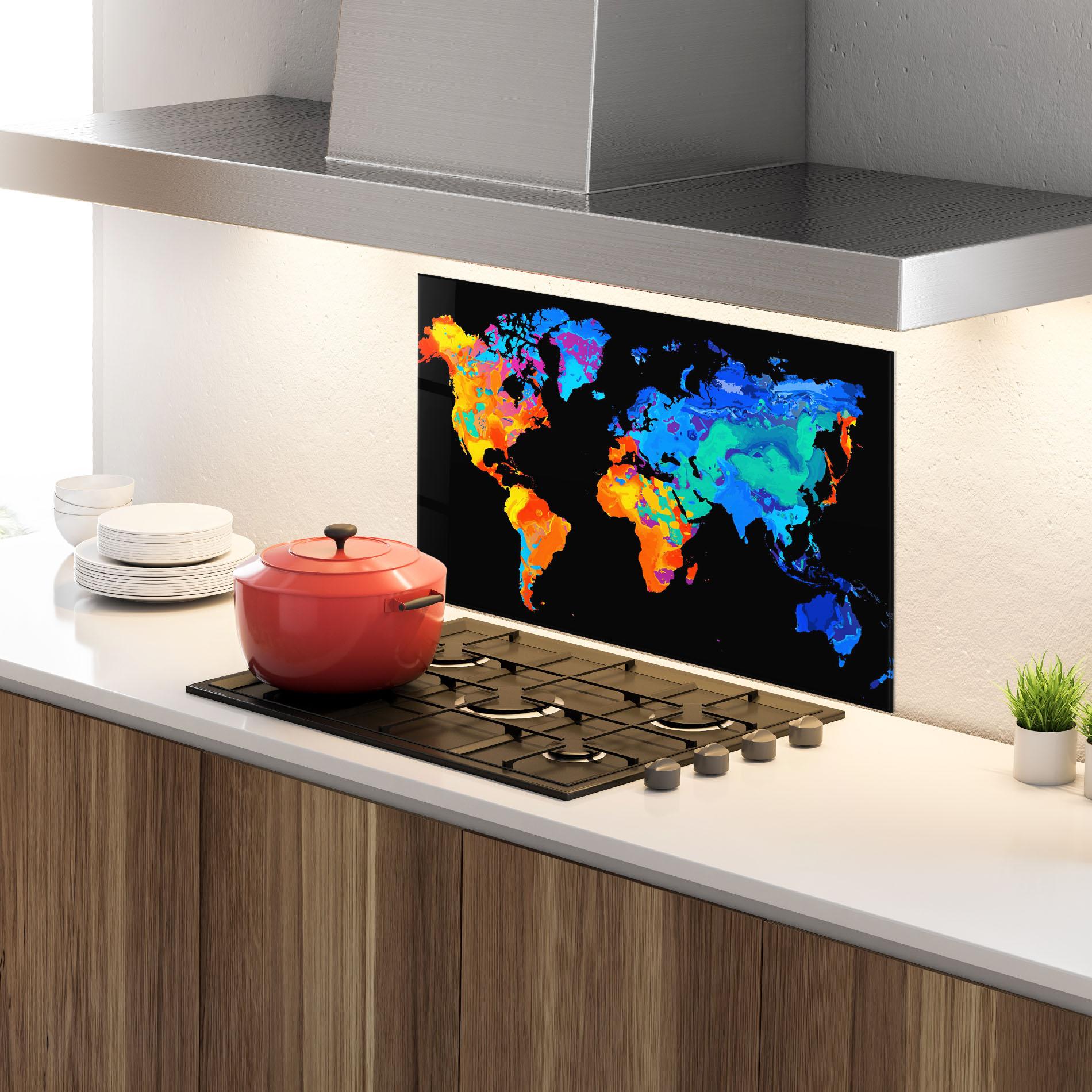 Panel Szklany do Kuchni Orange Blue World mockup 4