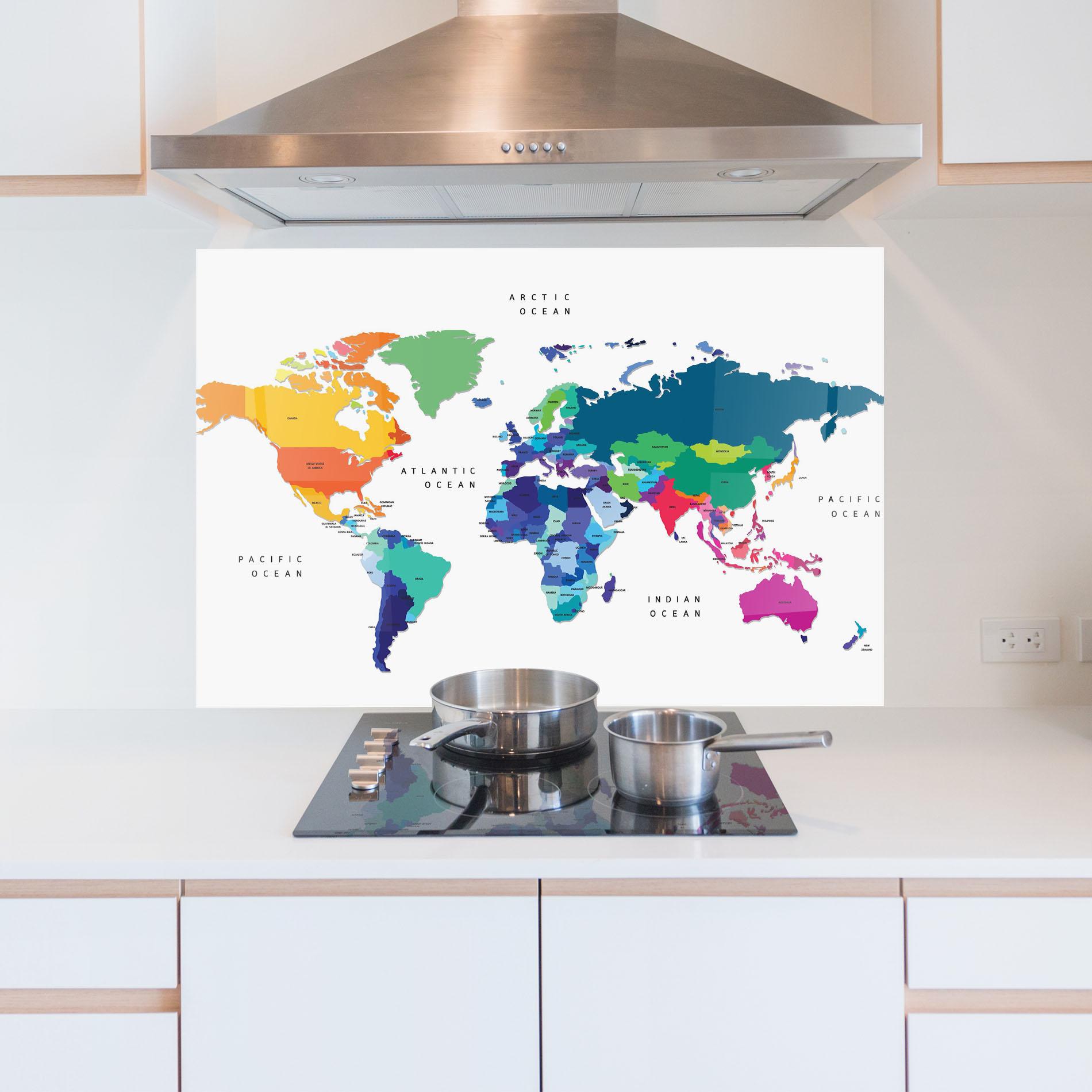 Panel Szklany do Kuchni Colored Continents Map mockup 5