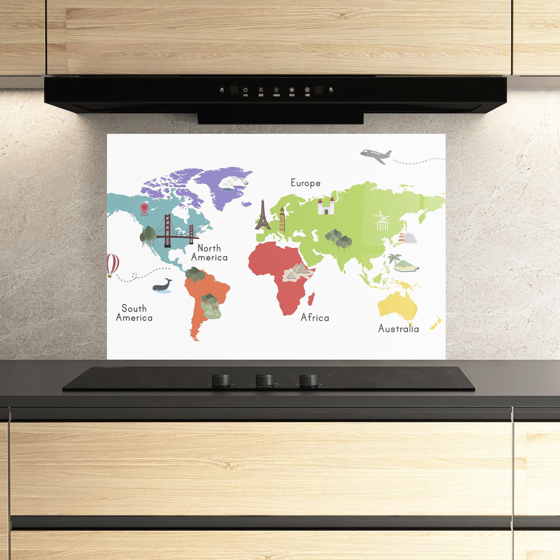 Panel Szklany do Kuchni Colored World Map mockup 3