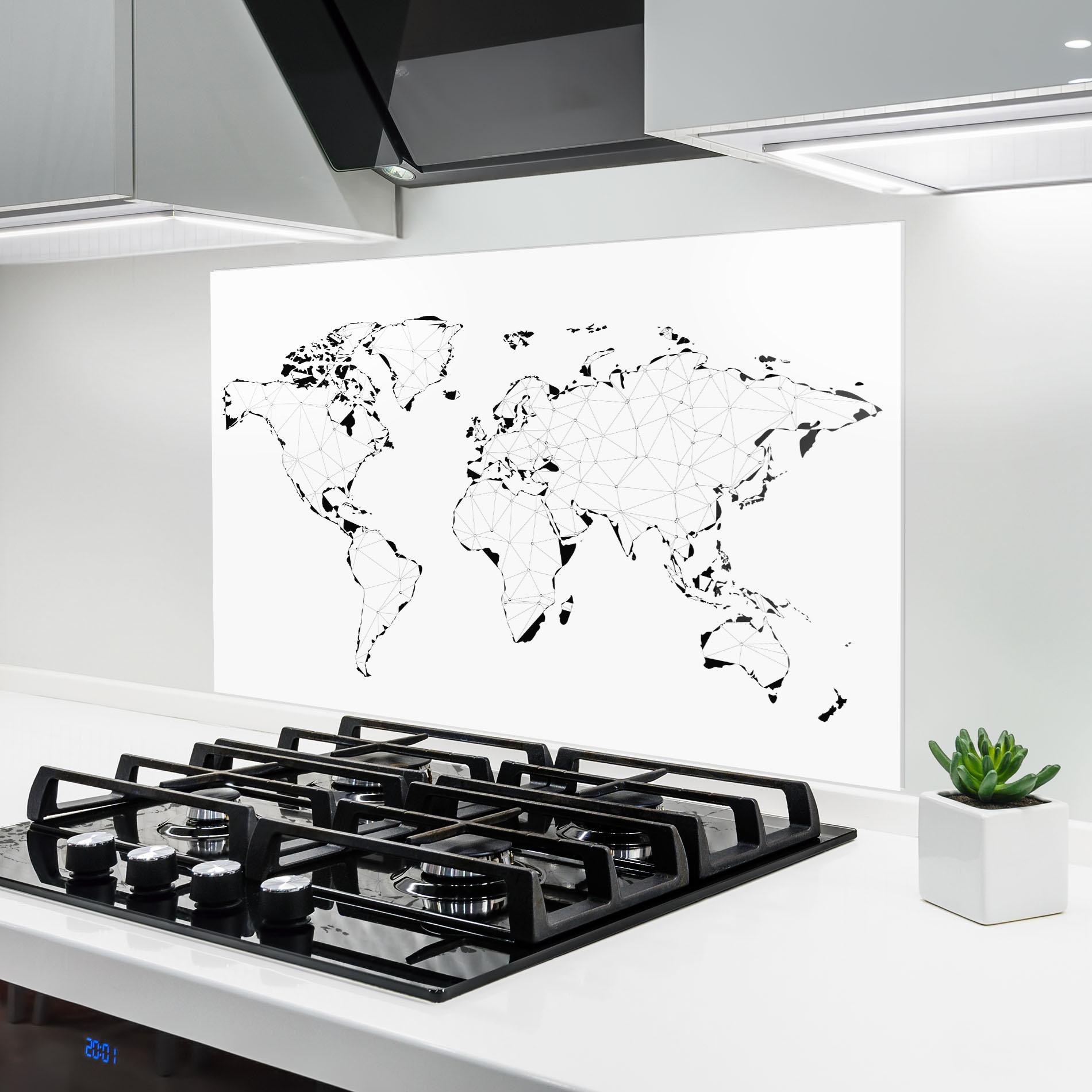 Panel Szklany do Kuchni Black Line Map mockup 6