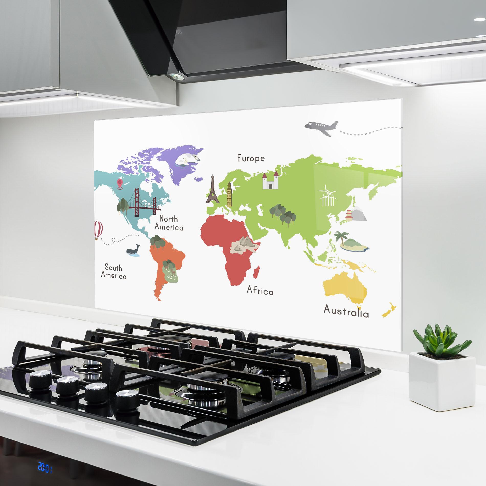 Panel Szklany do Kuchni Colored World Map mockup 6