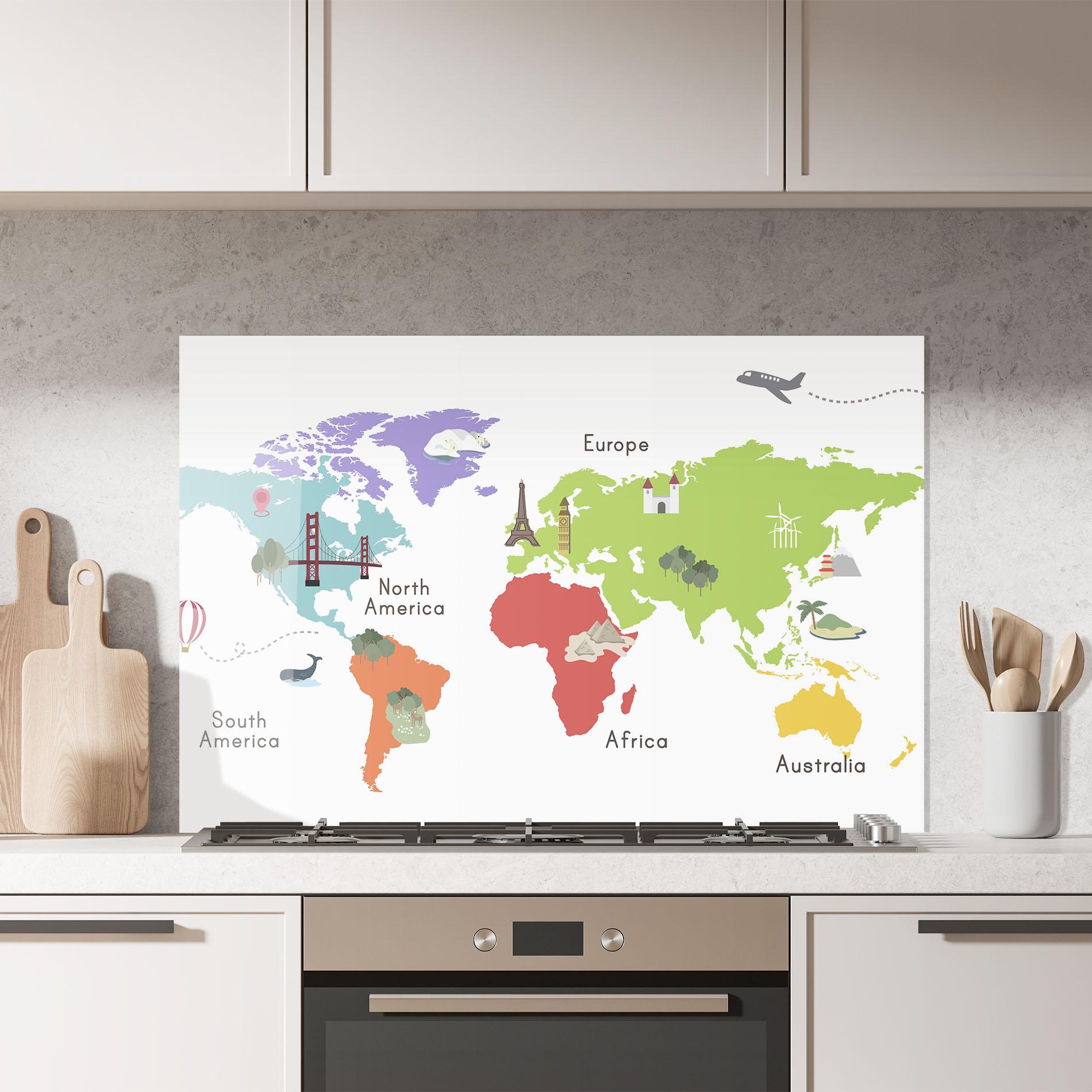 Panel Szklany do Kuchni Colored World Map mockup 7