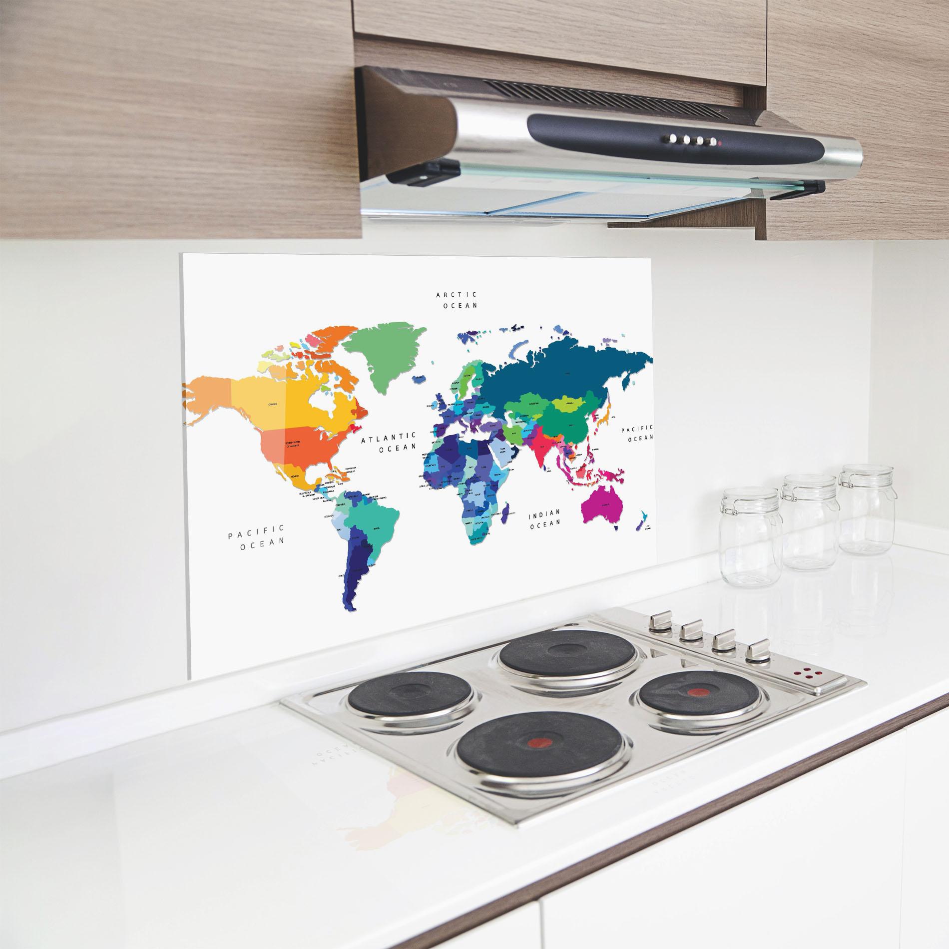 Panel Szklany do Kuchni Colored Continents Map mockup 8