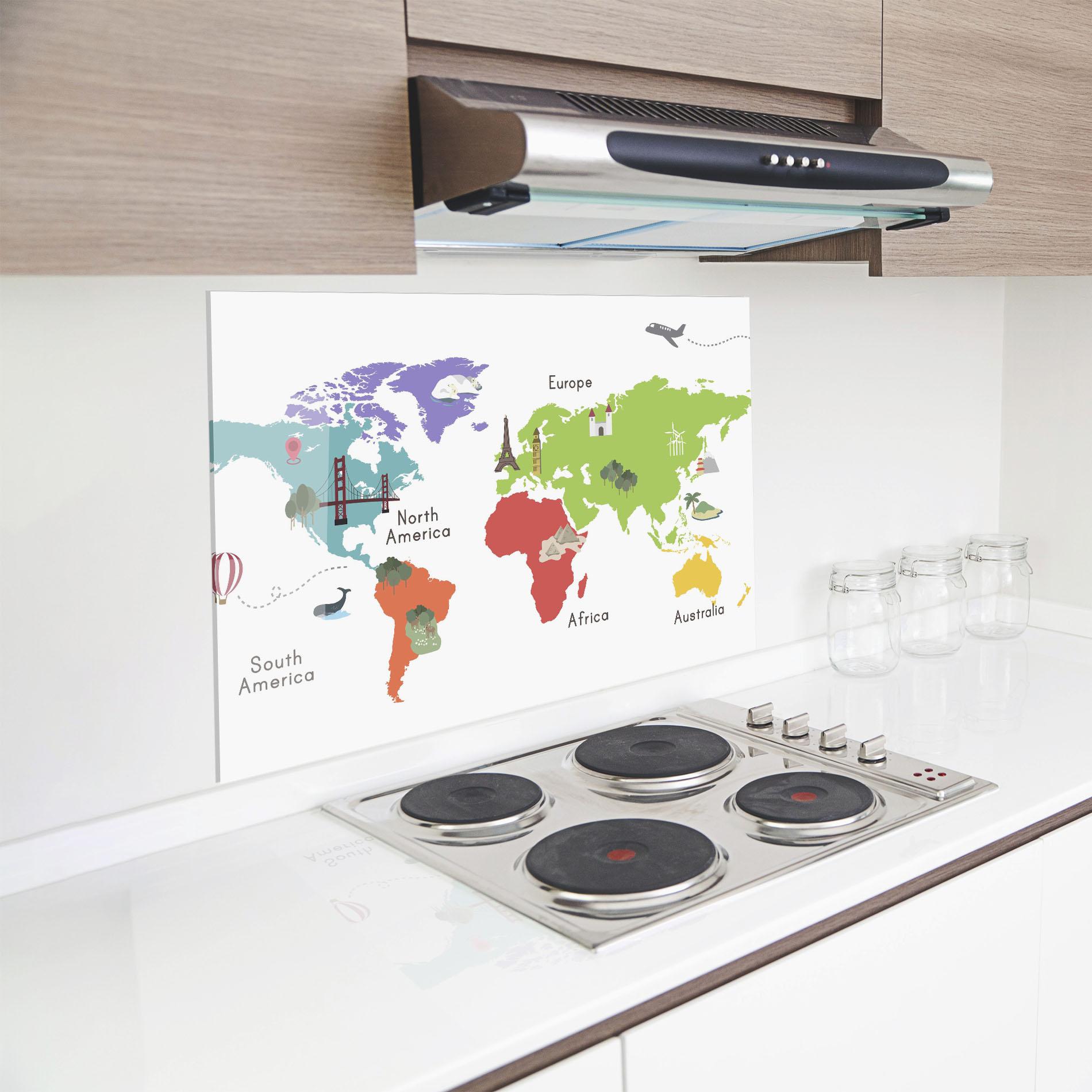 Panel Szklany do Kuchni Colored World Map mockup 8