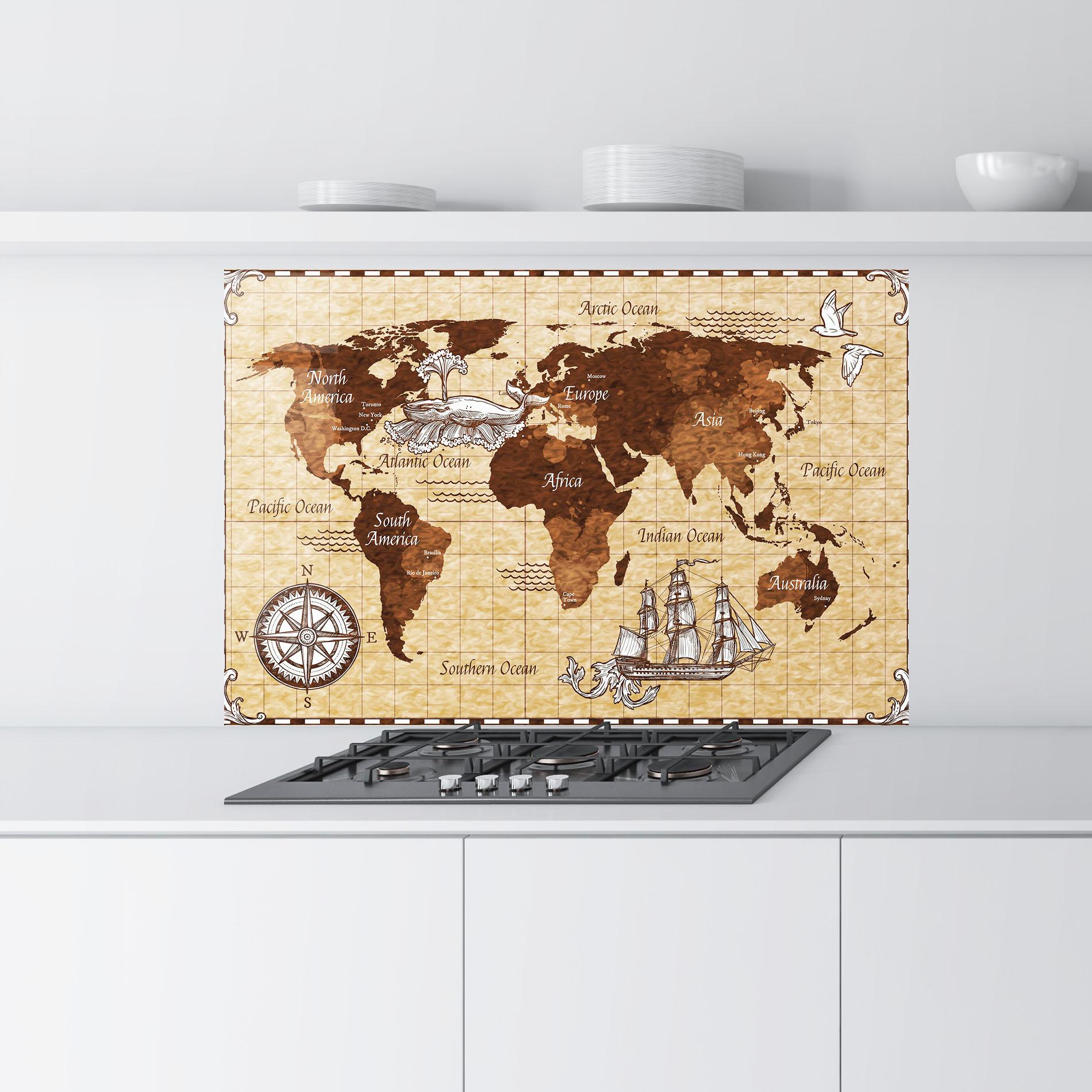 Panel Szklany do Kuchni Pirate World Map mockup 9