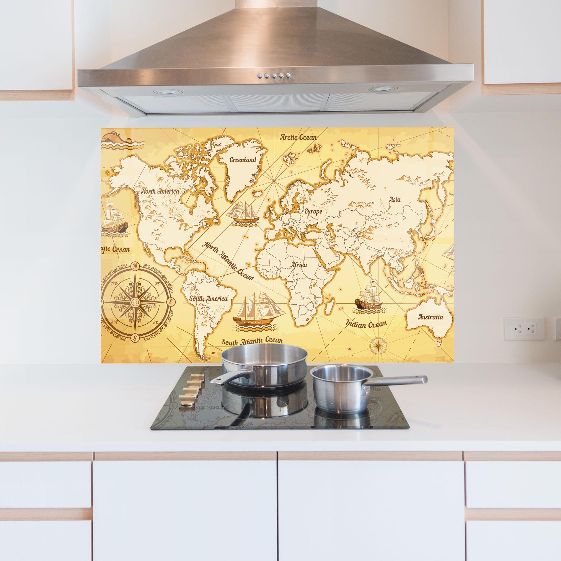 Panel Szklany do Kuchni Gold Vintage Map mockup 5