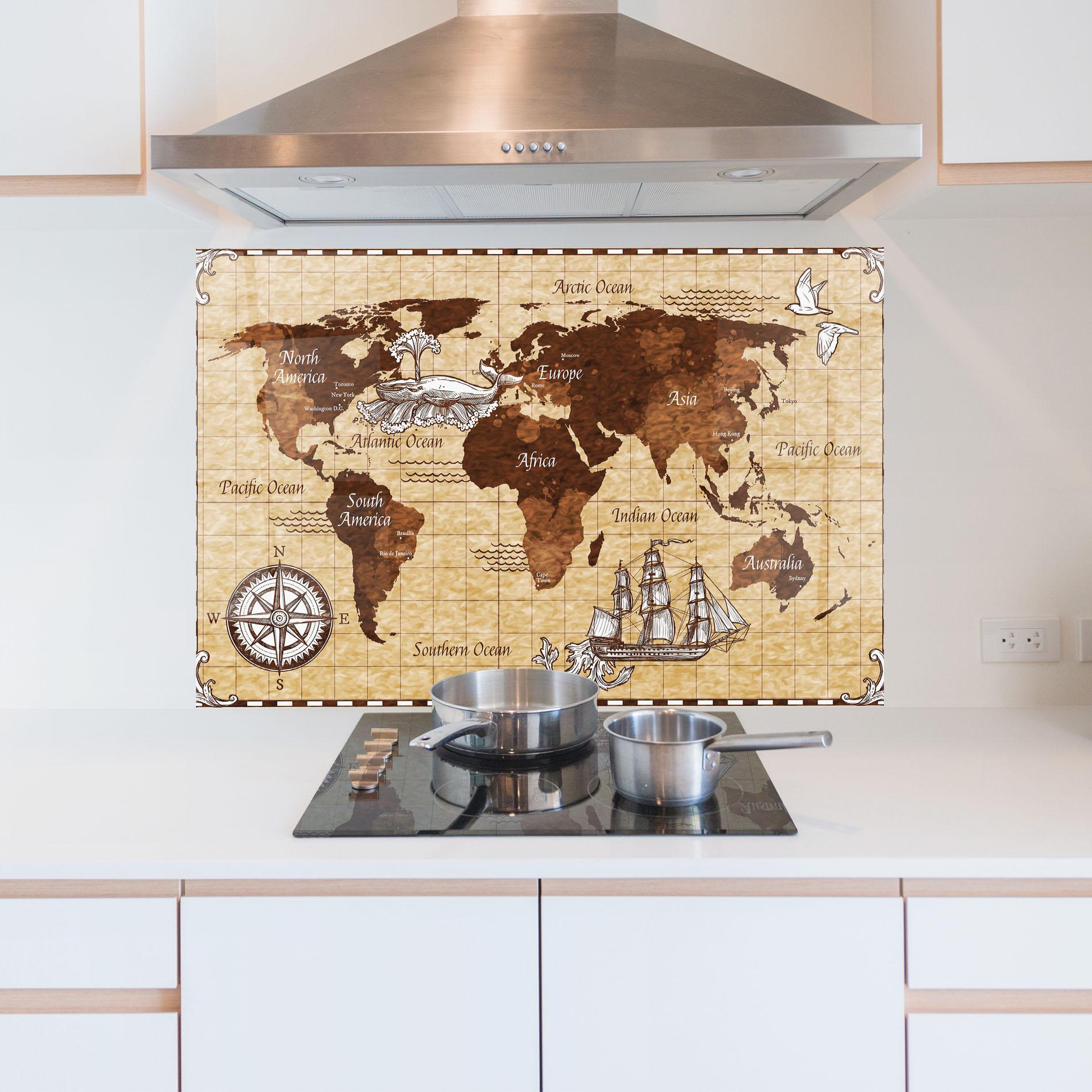 Panel Szklany do Kuchni Pirate World Map mockup 5