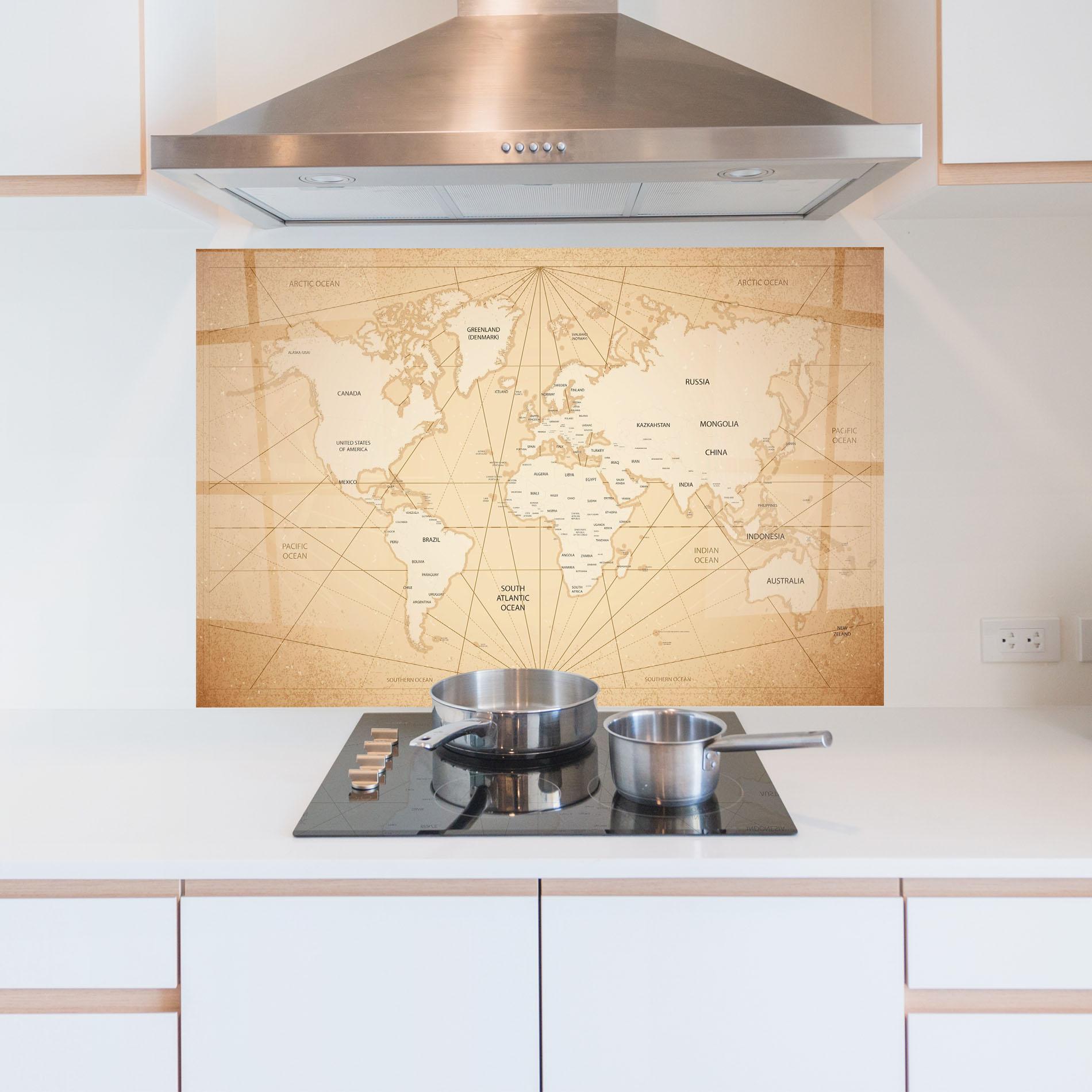 Panel Szklany do Kuchni World Vintage Map mockup 5