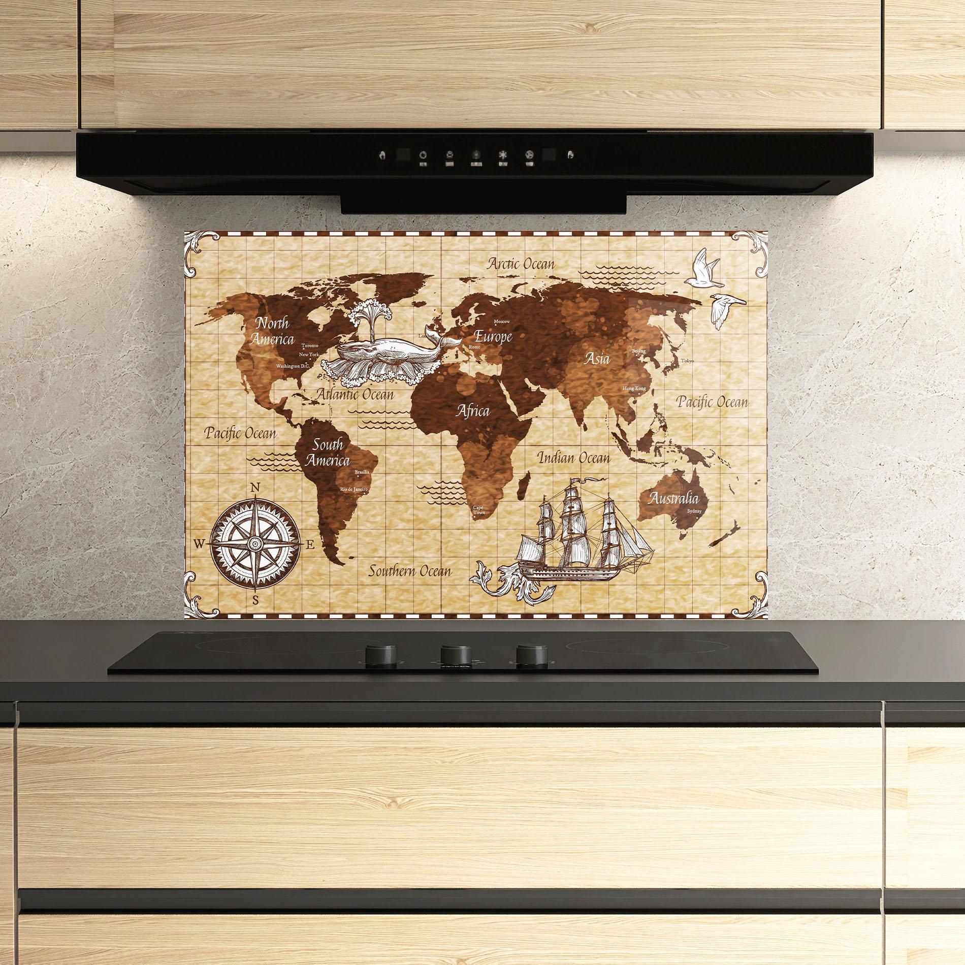 Panel Szklany do Kuchni Pirate World Map mockup 3