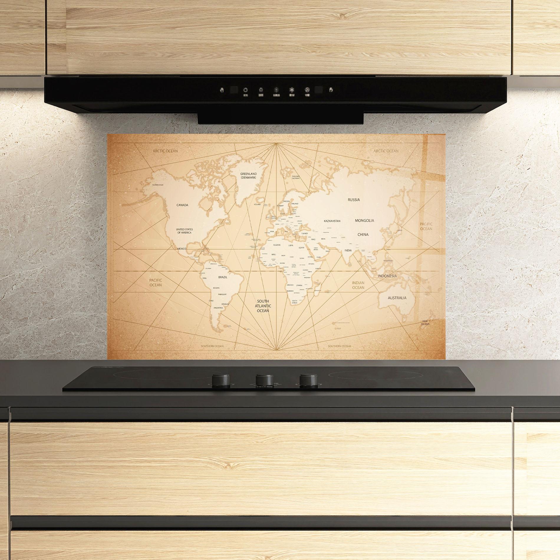 Panel Szklany do Kuchni World Vintage Map mockup 3