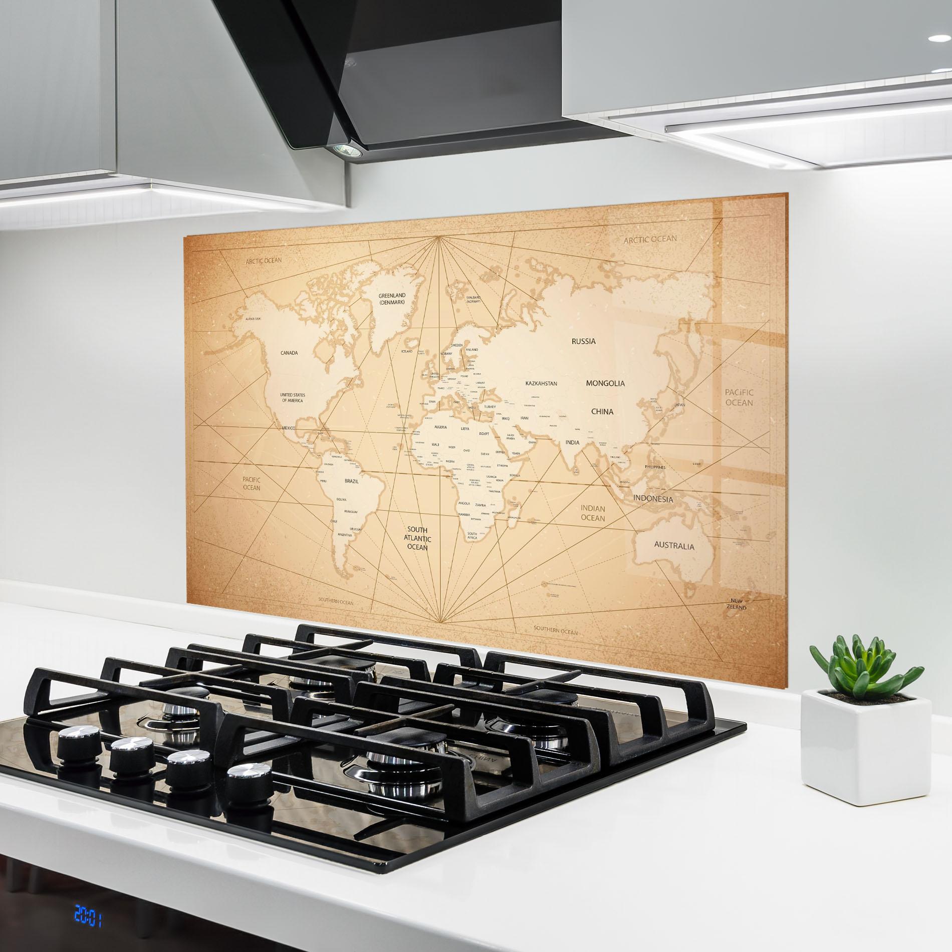 Panel Szklany do Kuchni World Vintage Map mockup 6