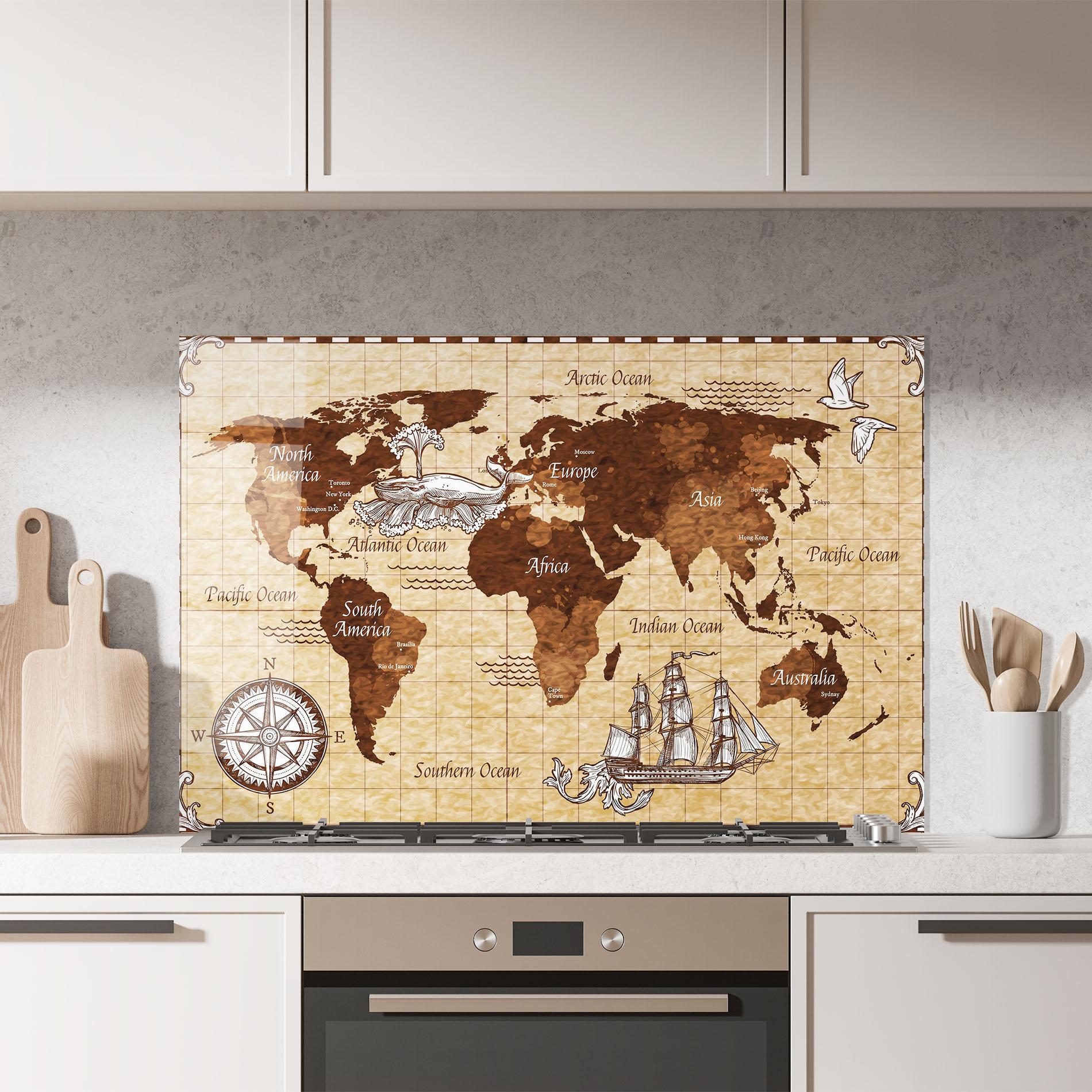 Panel Szklany do Kuchni Pirate World Map mockup 7