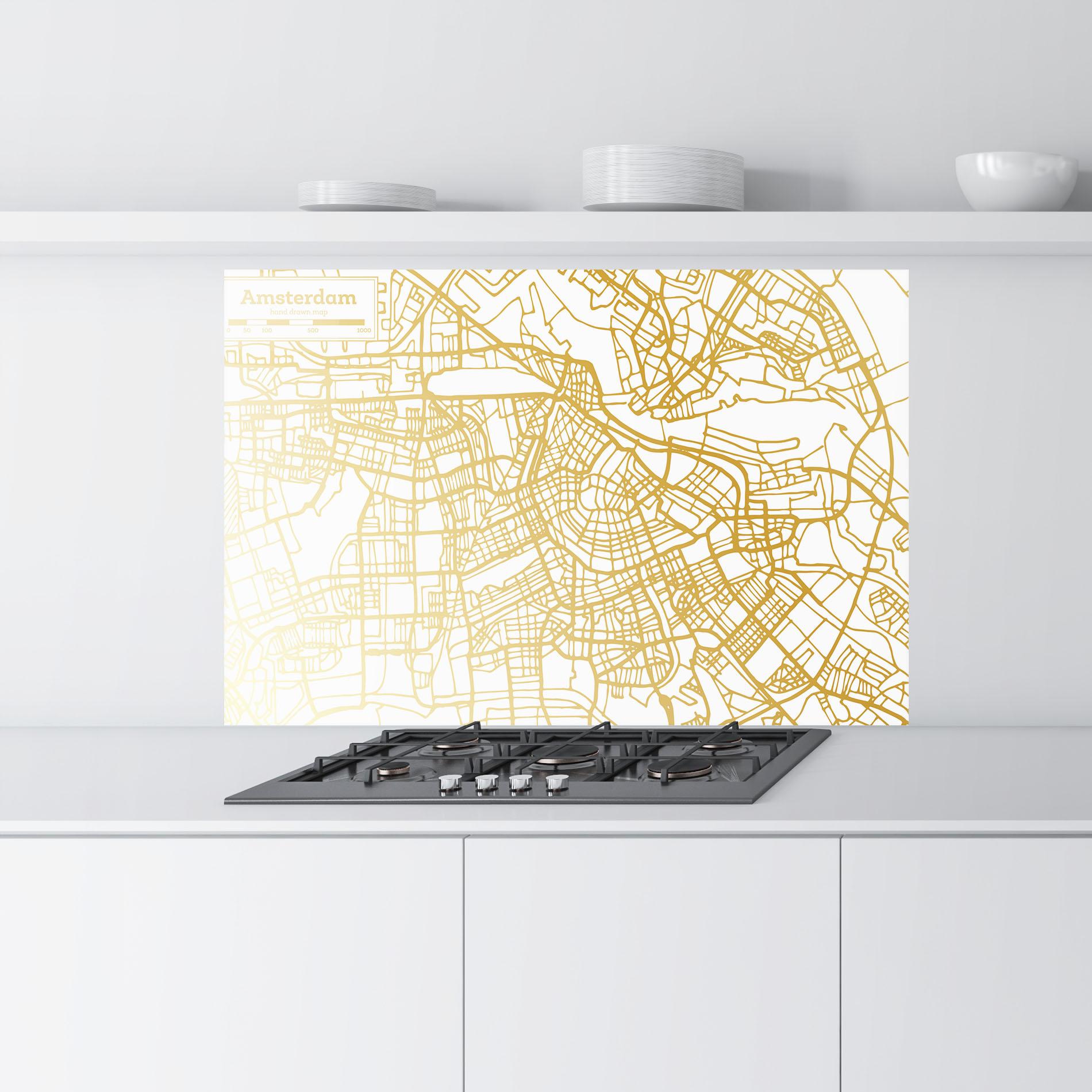 Panel Szklany do Kuchni Amsterdam Gold Map mockup 9
