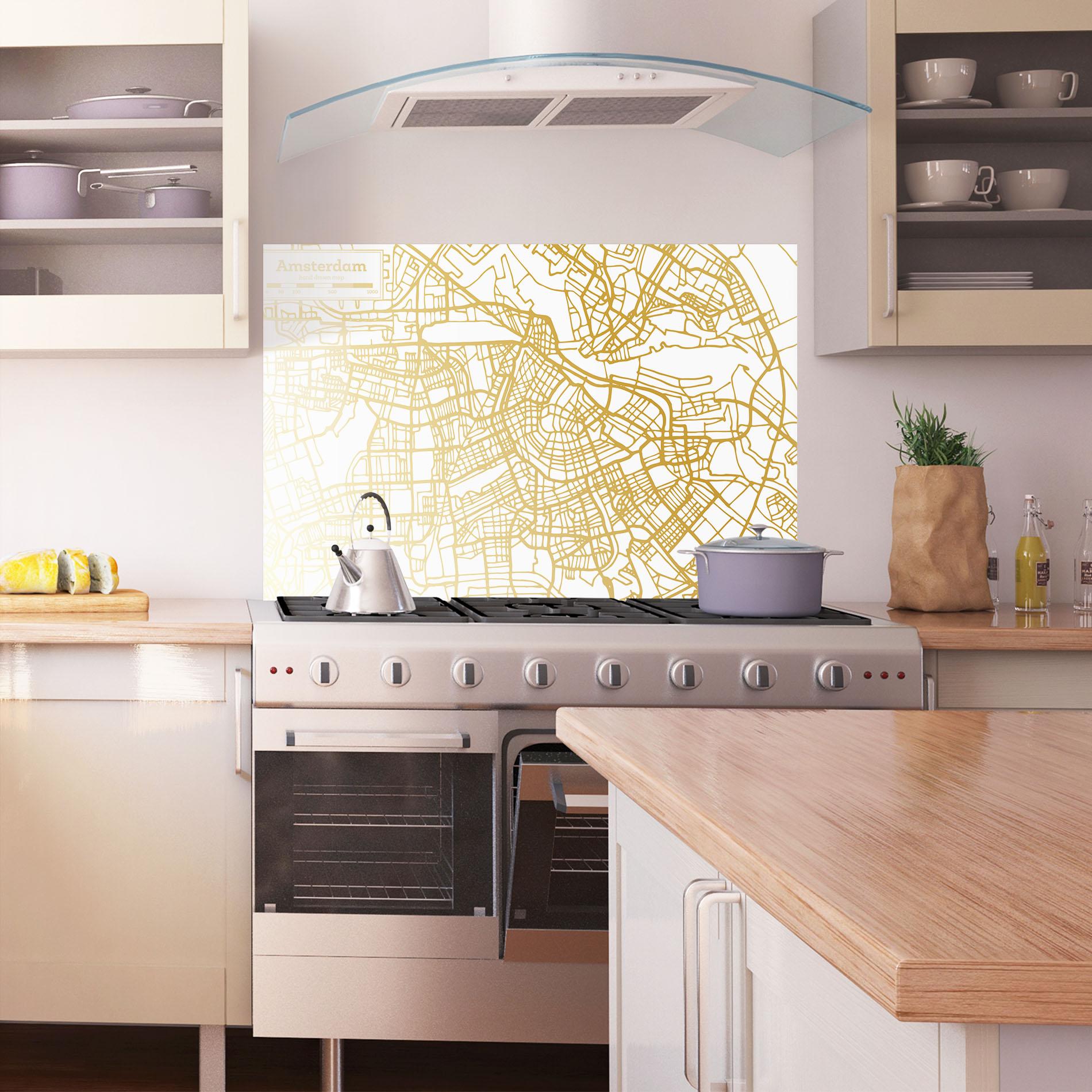 Panel Szklany do Kuchni Amsterdam Gold Map mockup 1