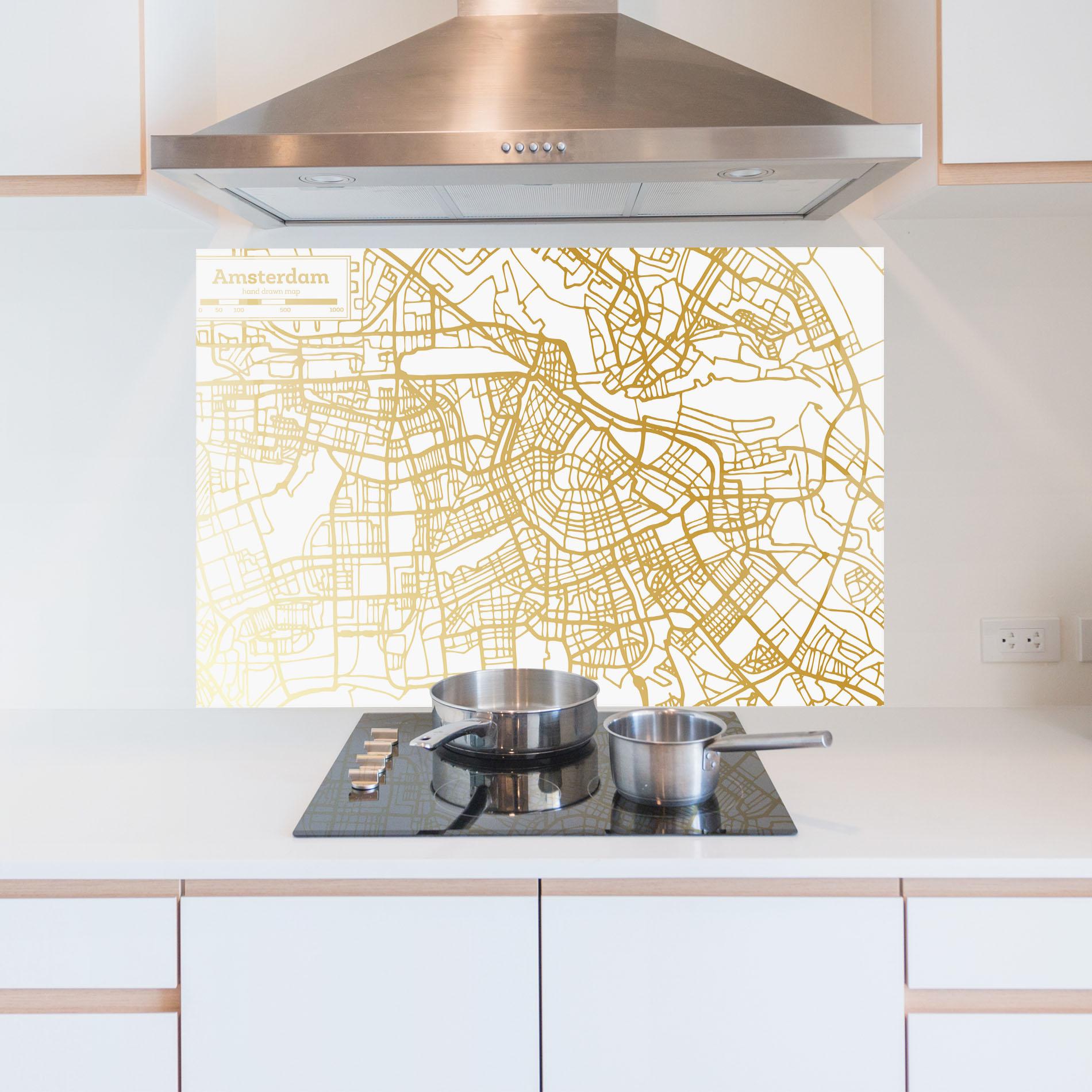 Panel Szklany do Kuchni Amsterdam Gold Map mockup 5