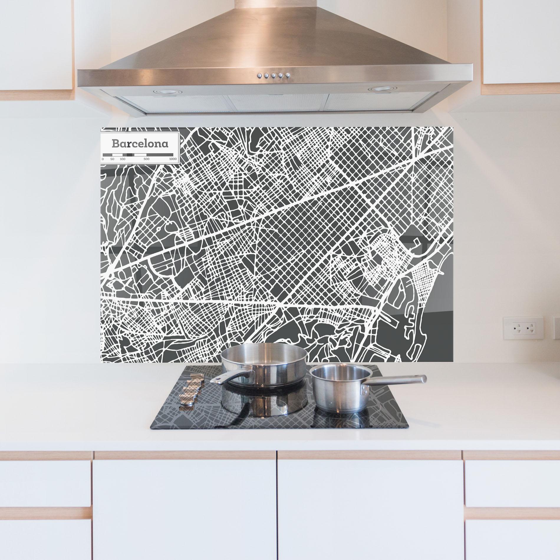 Panel Szklany do Kuchni Barcelona Map mockup 5