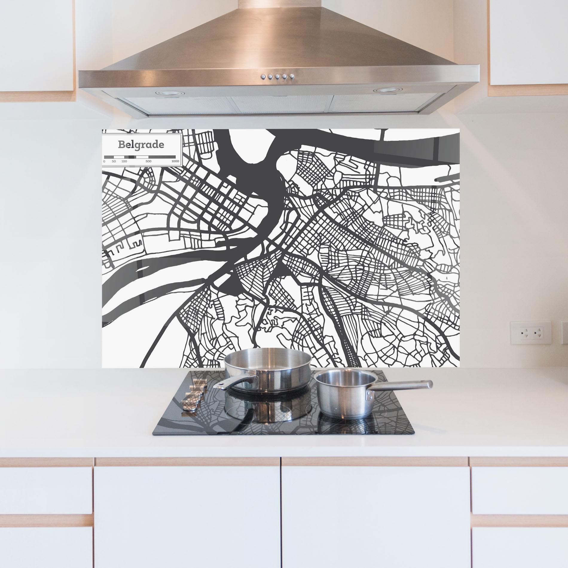 Panel Szklany do Kuchni Belgrade Map mockup 5