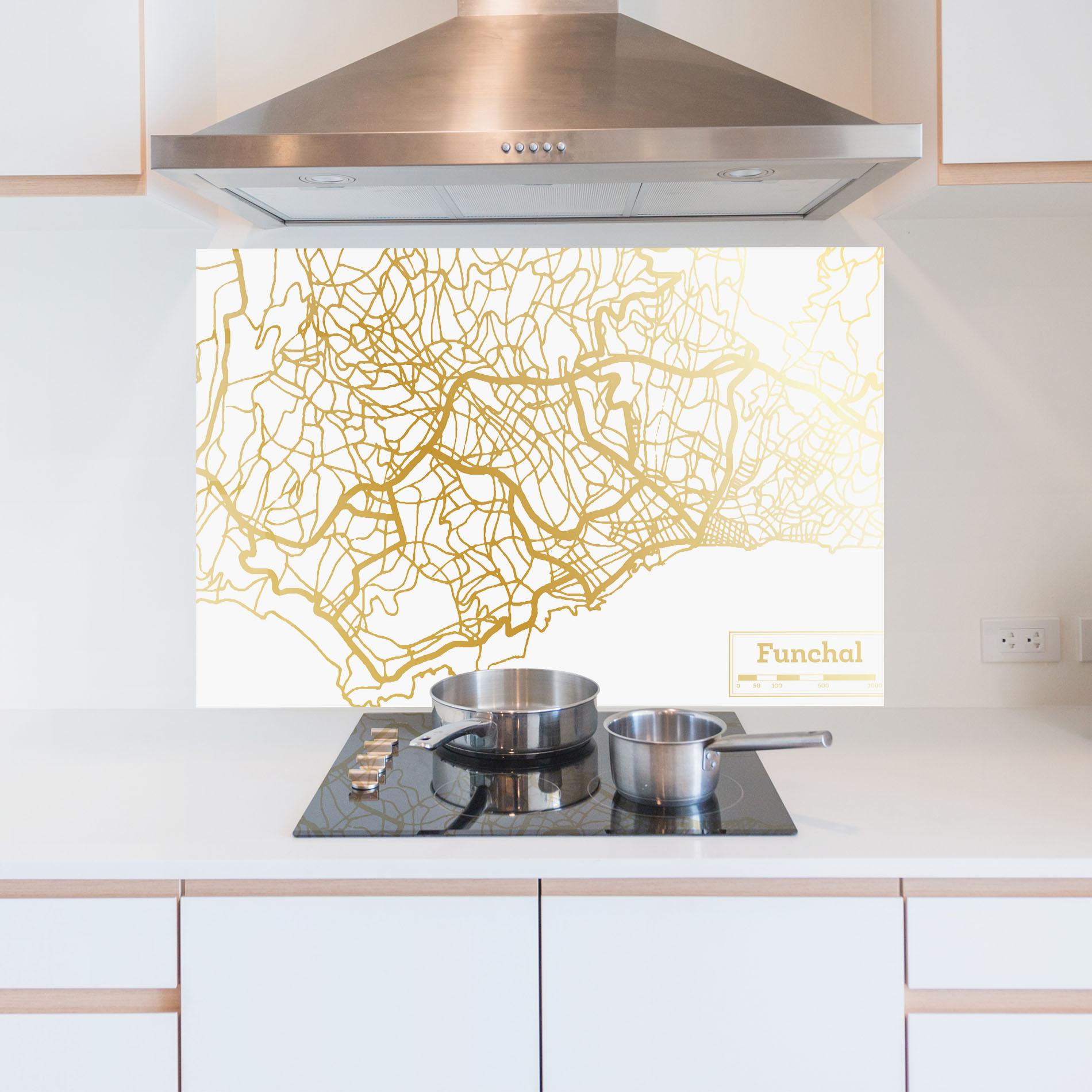 Panel Szklany do Kuchni Funchal Gold Map mockup 5