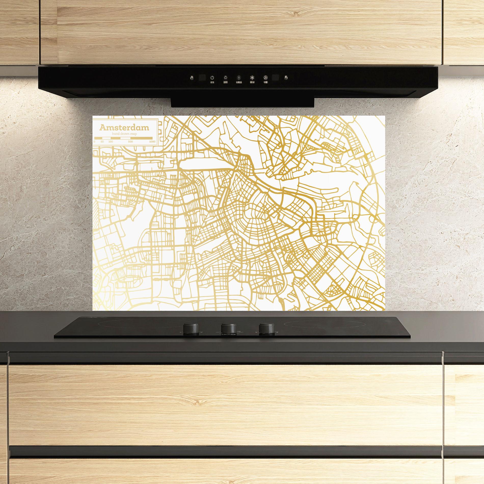 Panel Szklany do Kuchni Amsterdam Gold Map mockup 3