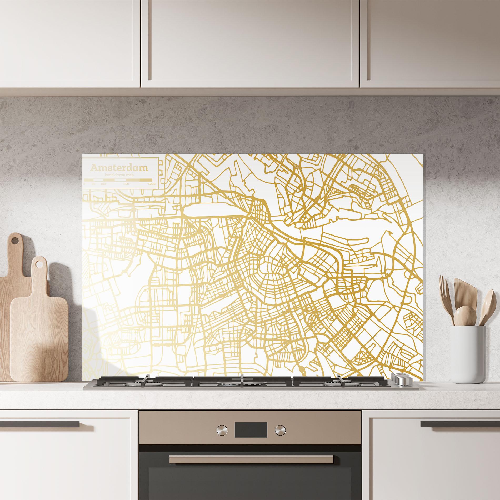 Panel Szklany do Kuchni Amsterdam Gold Map mockup 7