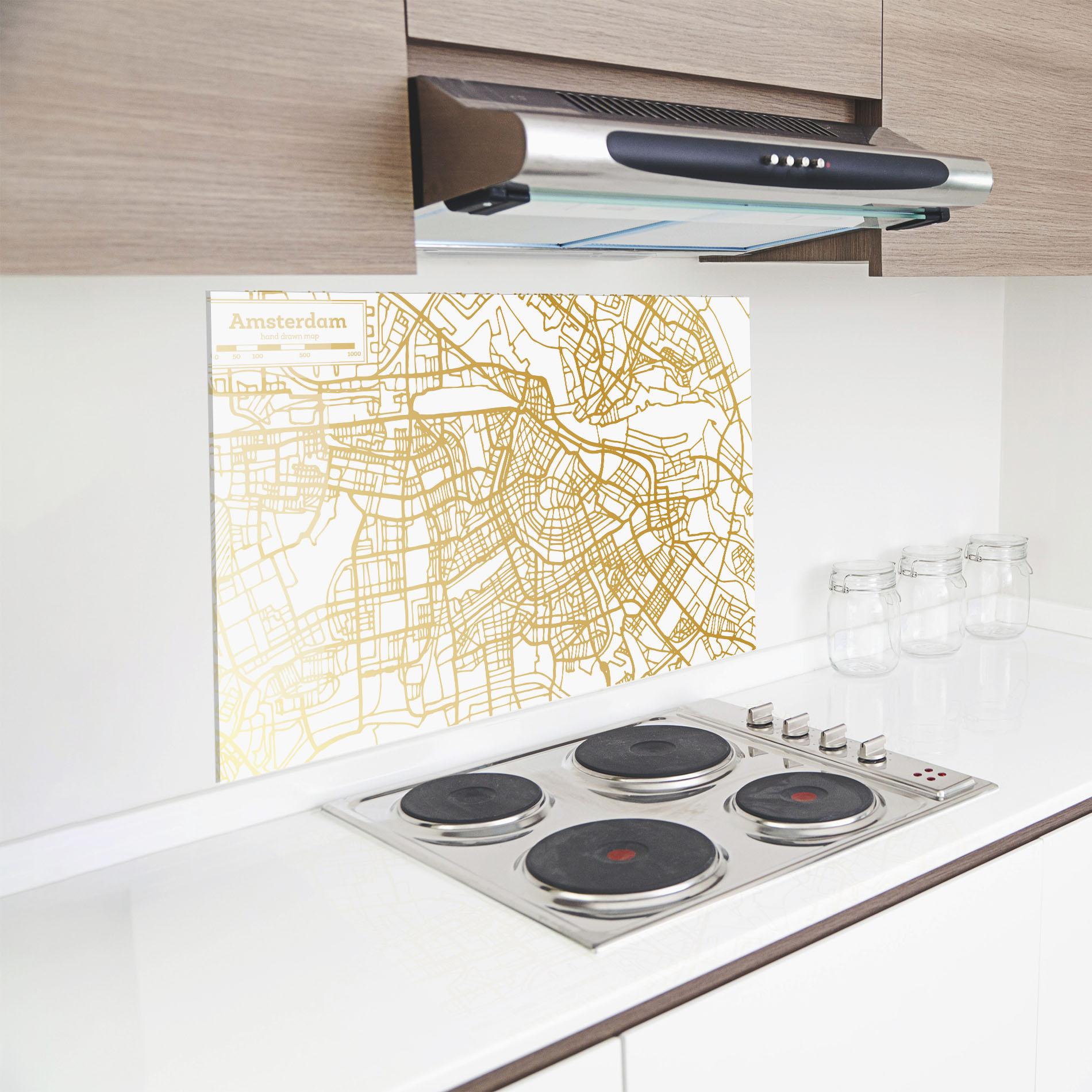 Panel Szklany do Kuchni Amsterdam Gold Map mockup 8