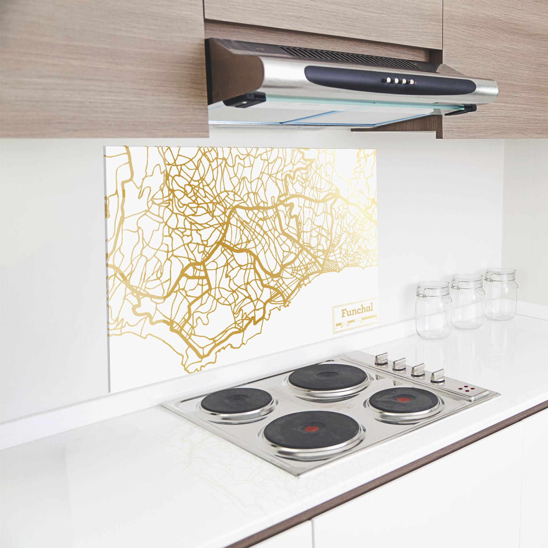 Panel Szklany do Kuchni Funchal Gold Map mockup 8