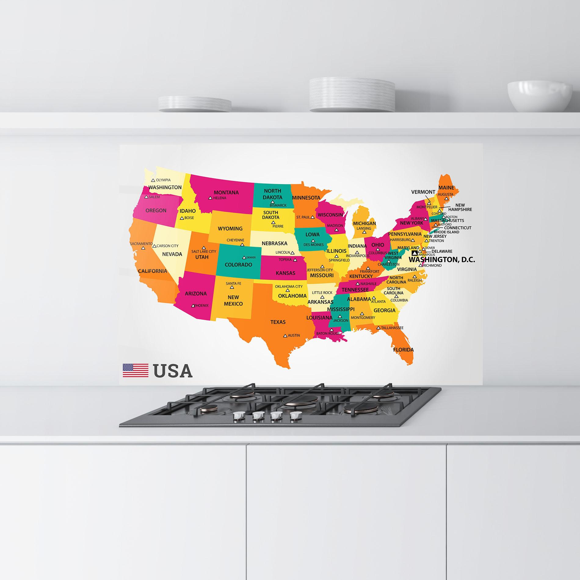 Panel Szklany do Kuchni Usa Map mockup 9