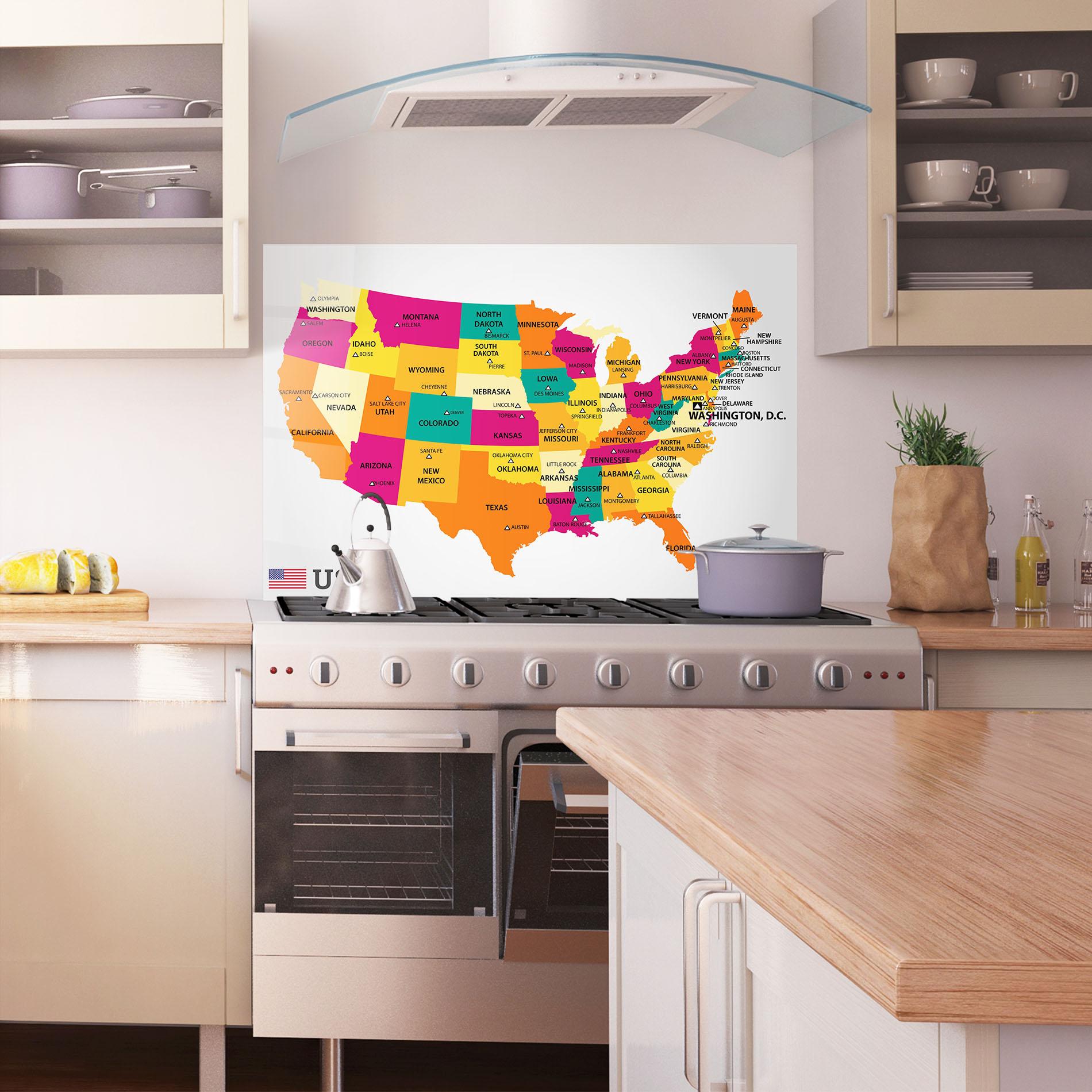 Panel Szklany do Kuchni Usa Map mockup 1