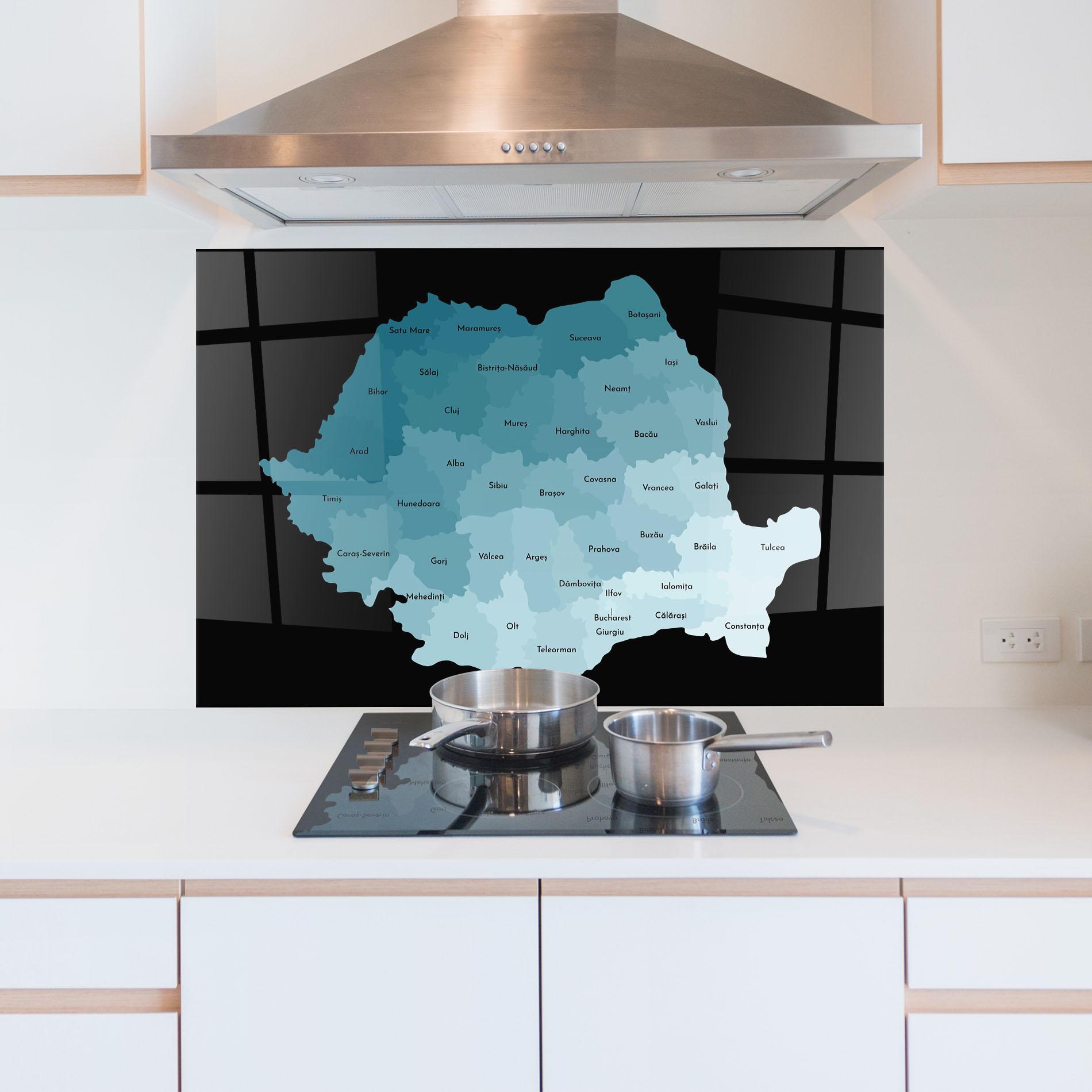 Panel Szklany do Kuchni Romania Blue Map mockup 5
