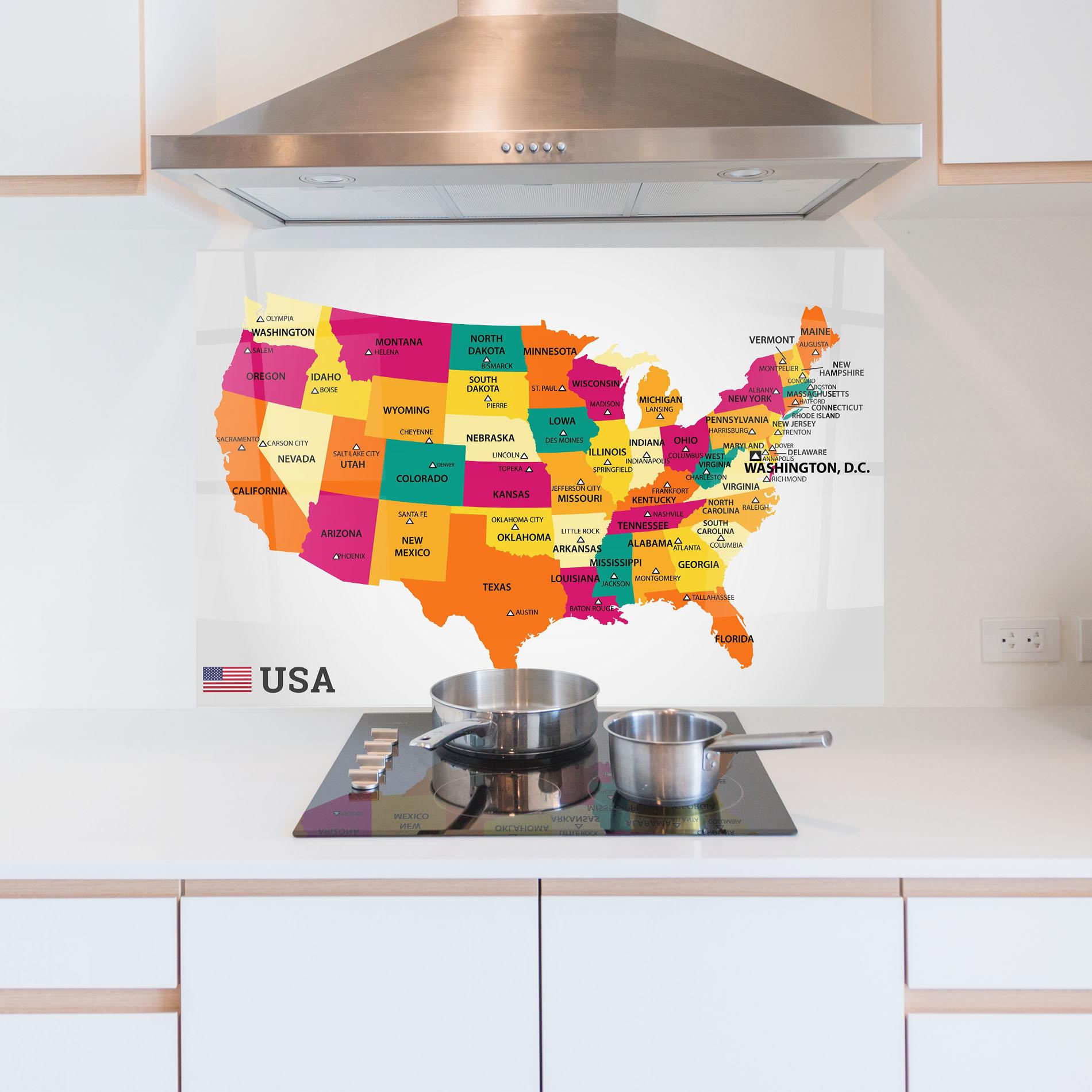 Panel Szklany do Kuchni Usa Map mockup 5