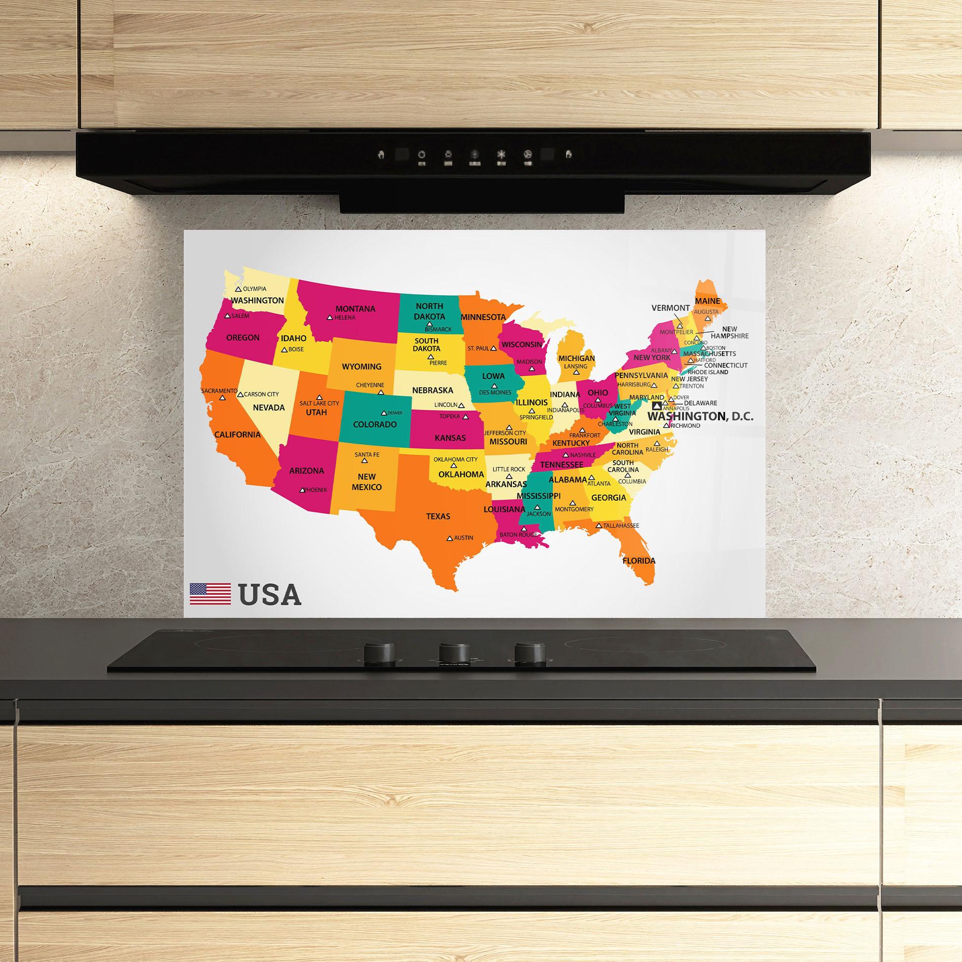 Panel Szklany do Kuchni Usa Map mockup 3