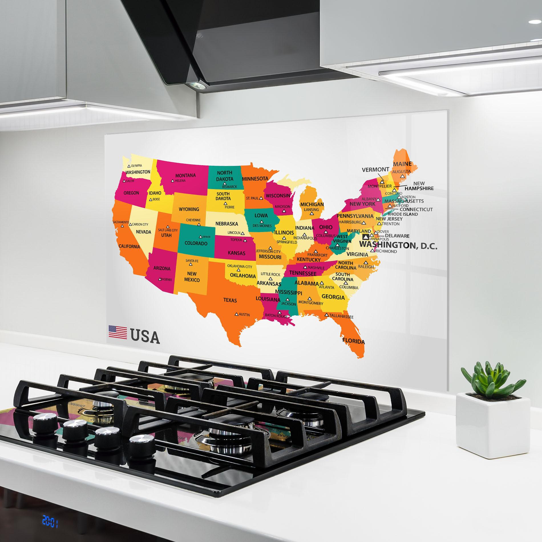 Panel Szklany do Kuchni Usa Map mockup 6