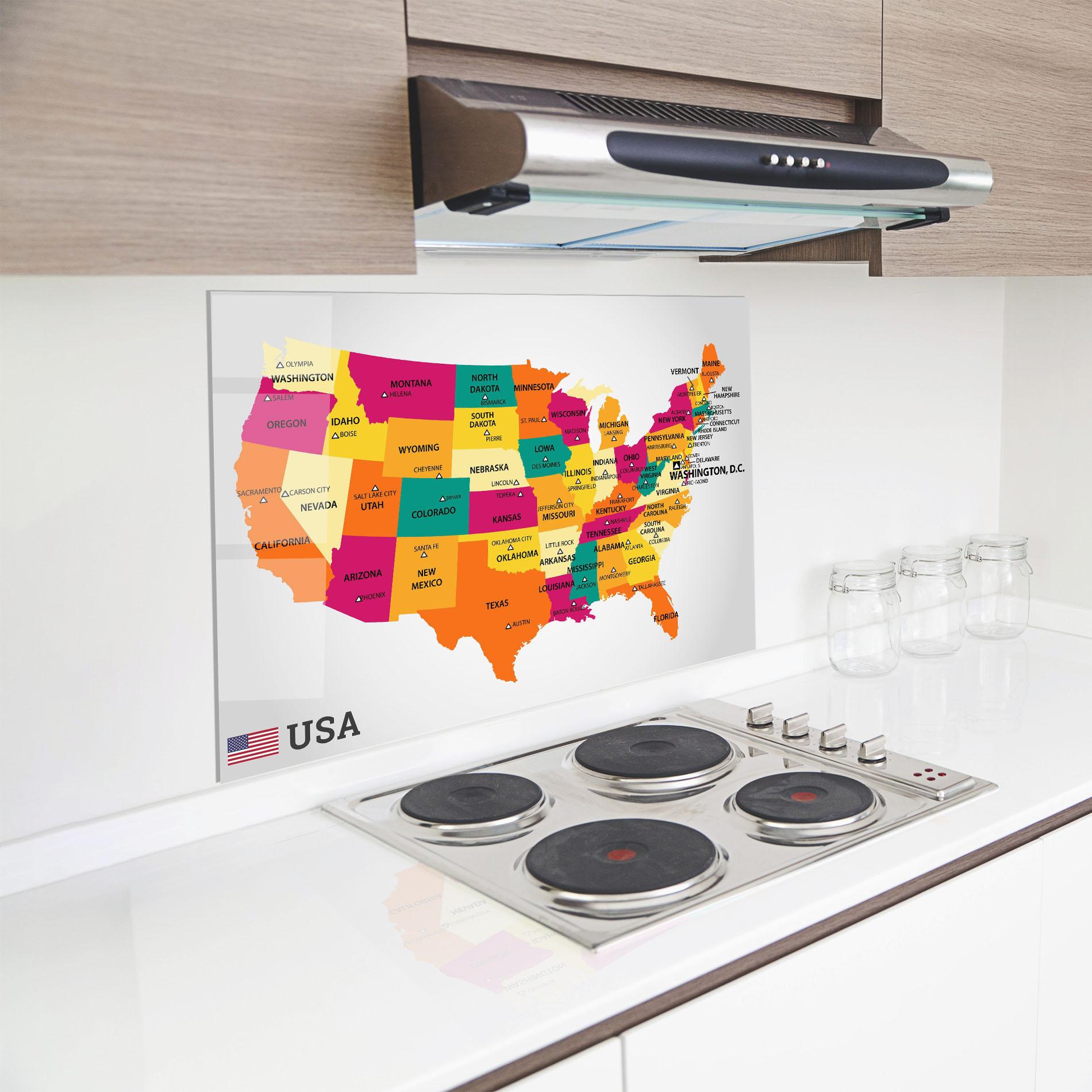 Panel Szklany do Kuchni Usa Map mockup 8