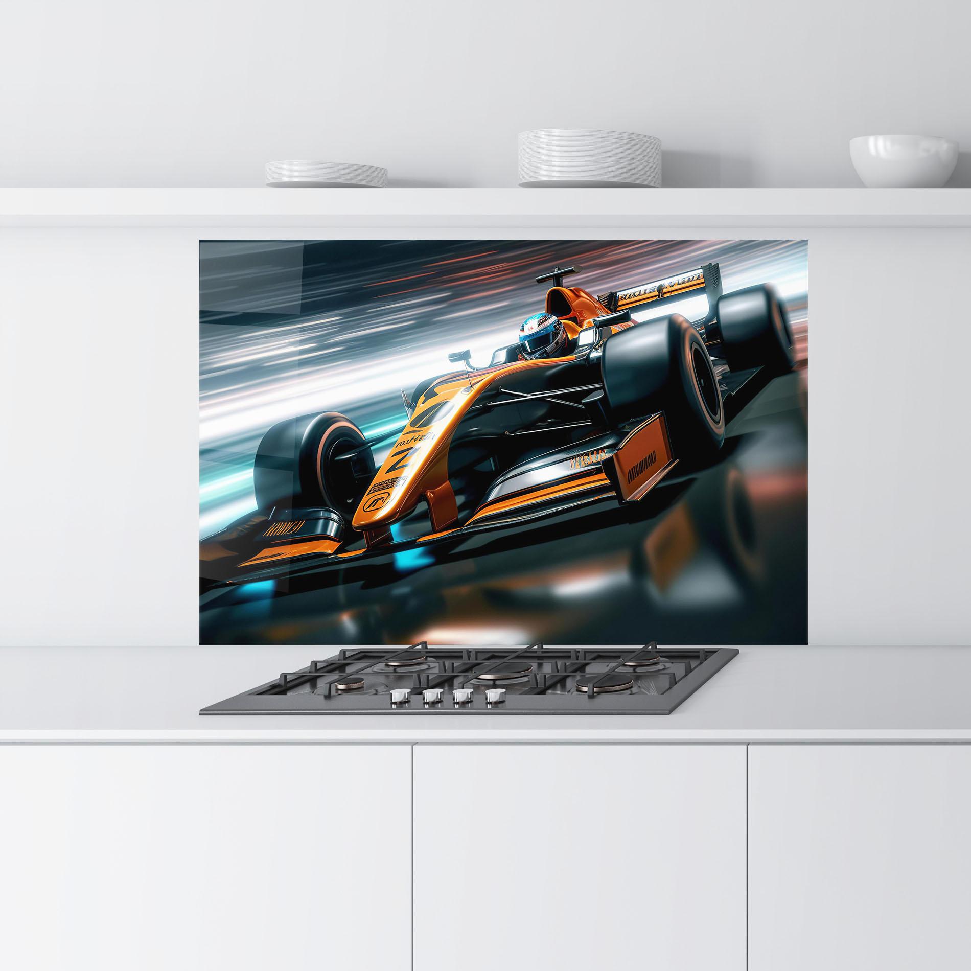 Panel Szklany do Kuchni Orange F1 Car mockup 9